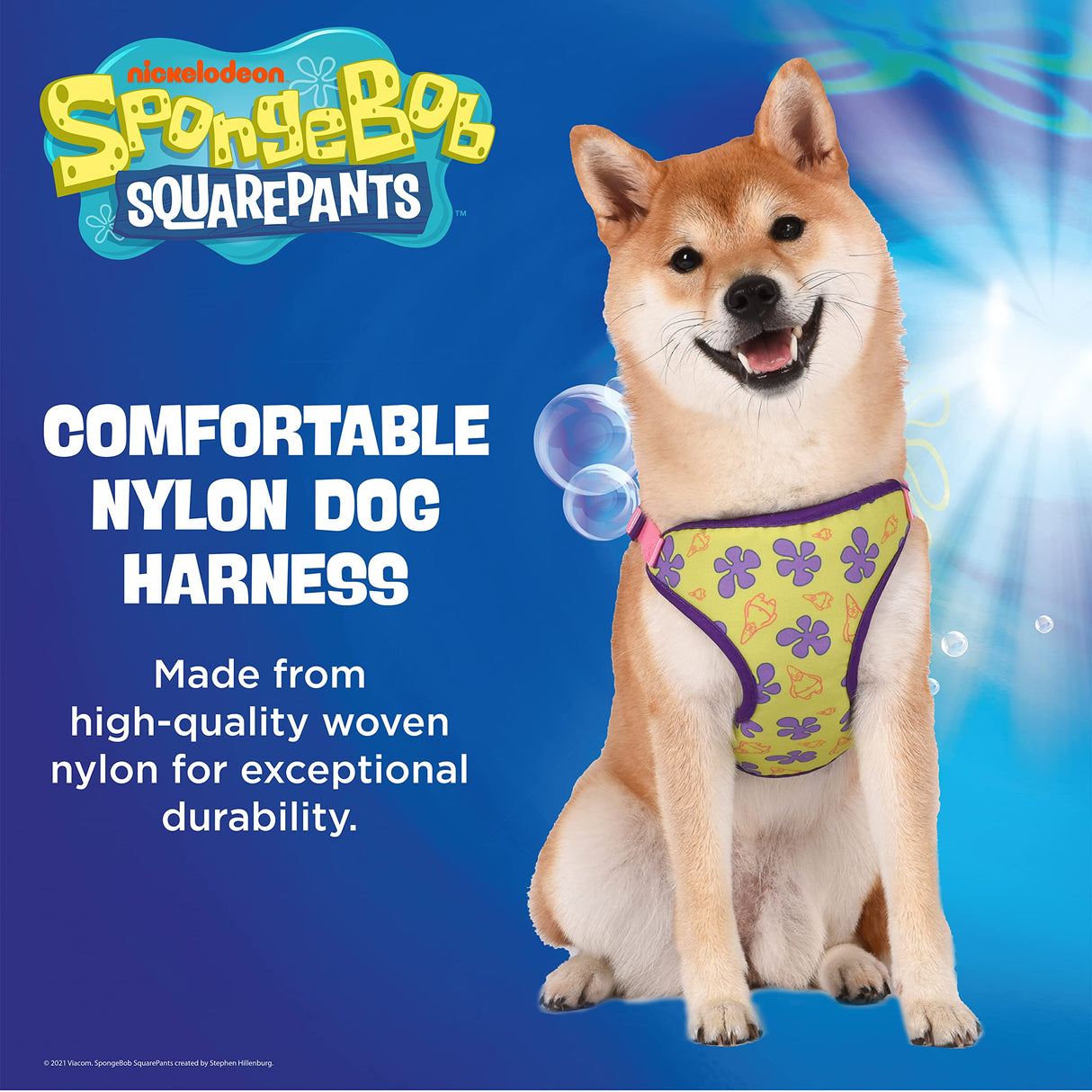 SpongeBob SquarePants for Pets Patrick Dog Harness for Small Dogs | No Pull Dog Harness Vest with Green Body, Purple Flowers, and Pink Straps | Soft and Comfortable Small Dog Apparel
