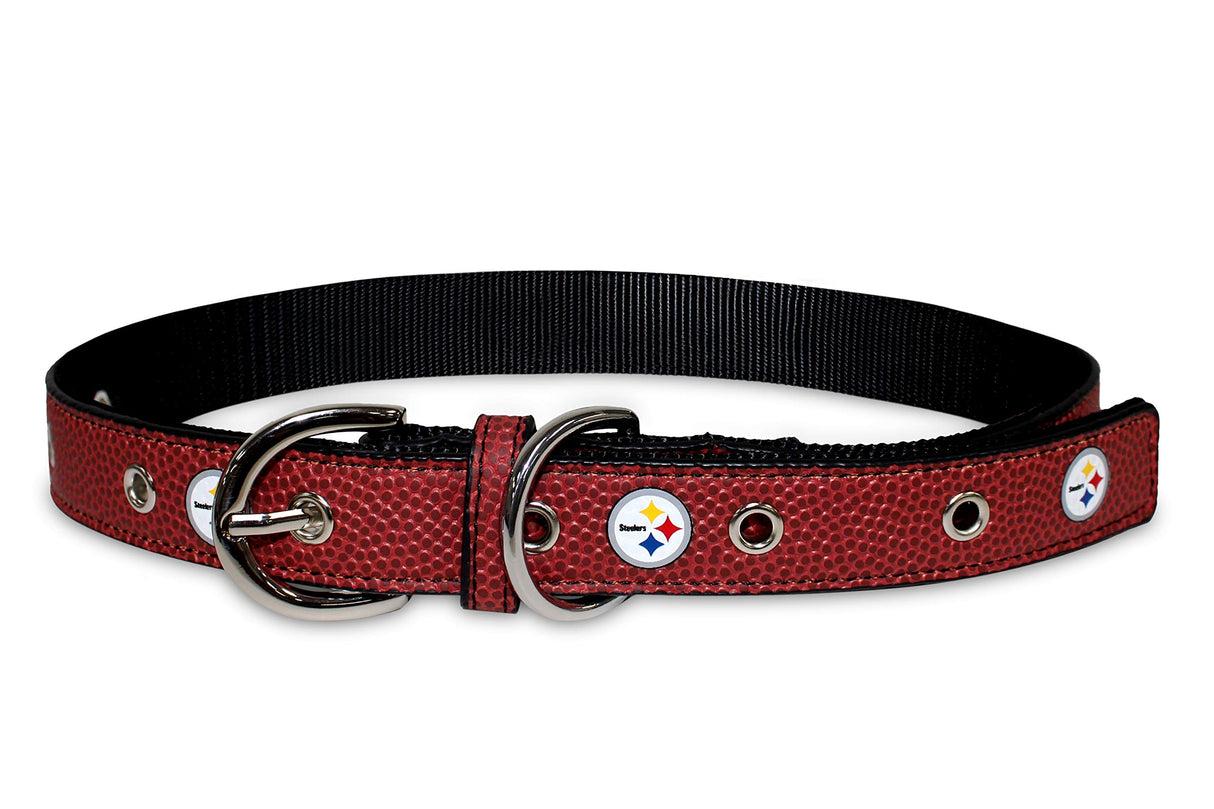 Pets First Tough Leather Pet Collar NFL Pittsburgh Steelers Premium Dog Collar, Limited Edition, Size Large. Best & Strongest Heavy-Duty Dog Collar!, Large (20-29" Long & 1" Wide) (PIT-3081-LG)