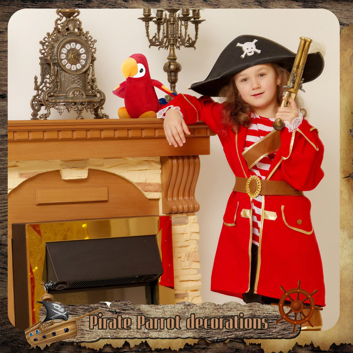 Funtery Halloween Stuffed Pirate Parrot on Shoulder Halloween Pirate Party Costume Plush Parrot Toys Accessory(Red)
