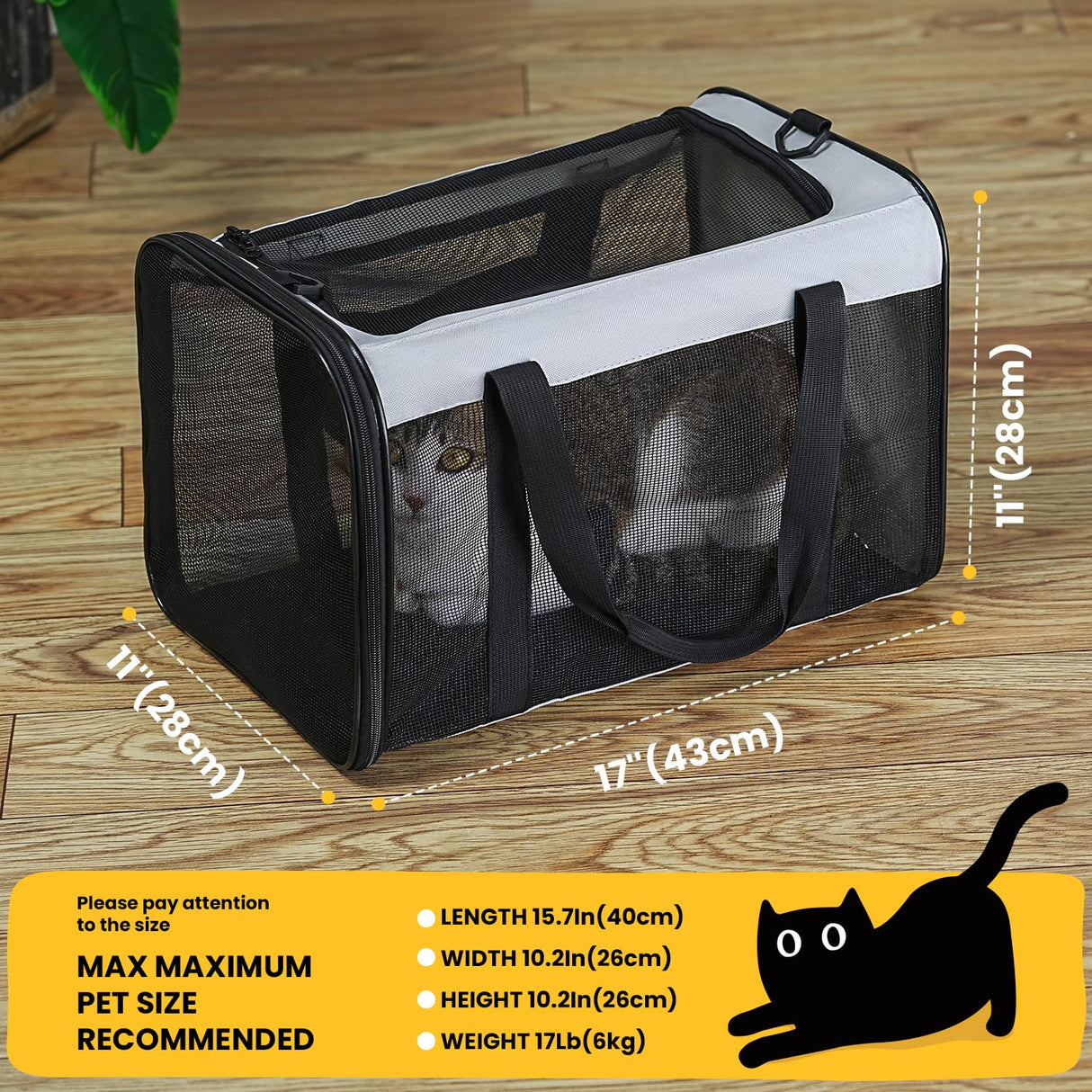 Conlun Soft-Sided Cat Carrier for Small-Medium Cats, Puppies up to 15 Lb, Airline Approved
