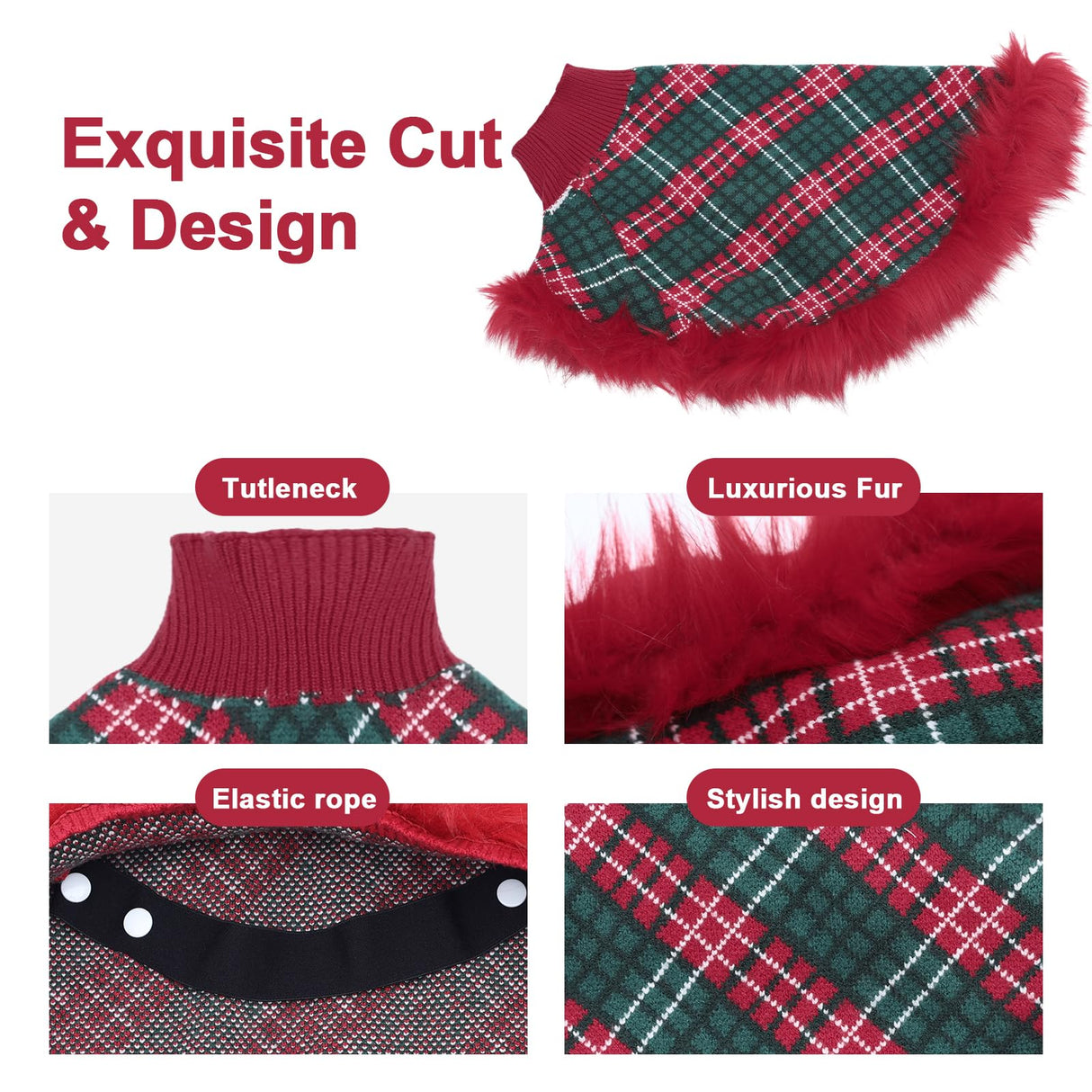 UNIPUP Dog Sweater Cloak, Pearl Cotton Bouclé Yarn Puppy Sweater, Cold Weather Coat Knitwear for Small Dogs, Classic Turtleneck Thick Dog Clothes with Thick Fluff DS-DP01L