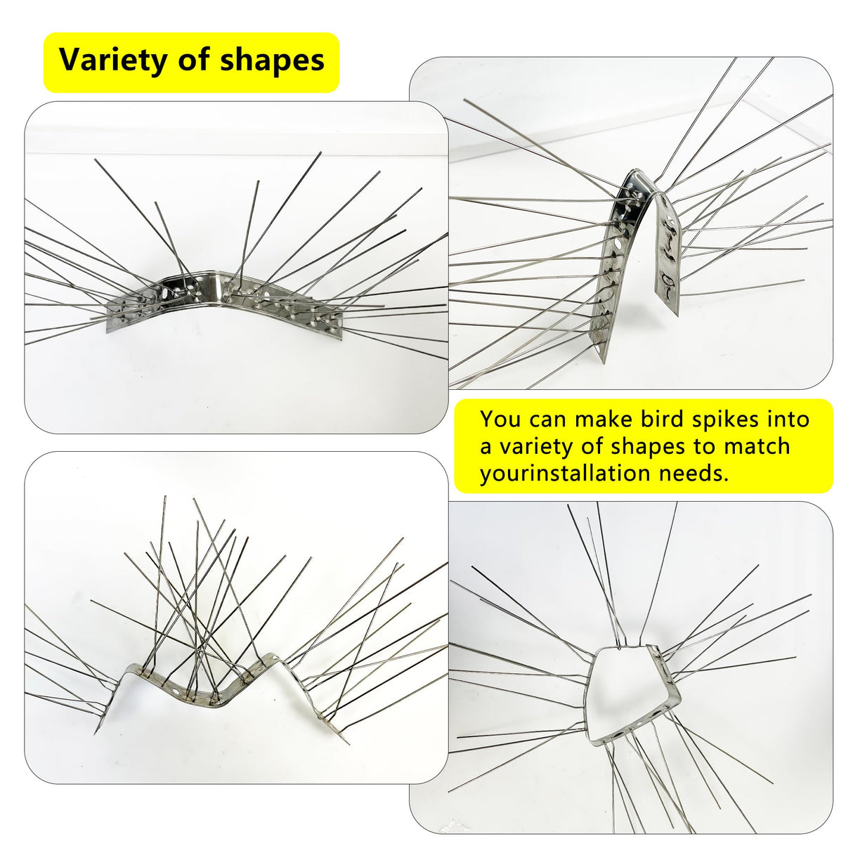 KOKMEYA Bird Spikes 3.28FT, 304 Stainless Steel Bird Deterrents Spikes for Outside to Keep Birds Away Birds Scare Devices Outdoor 4Pcs