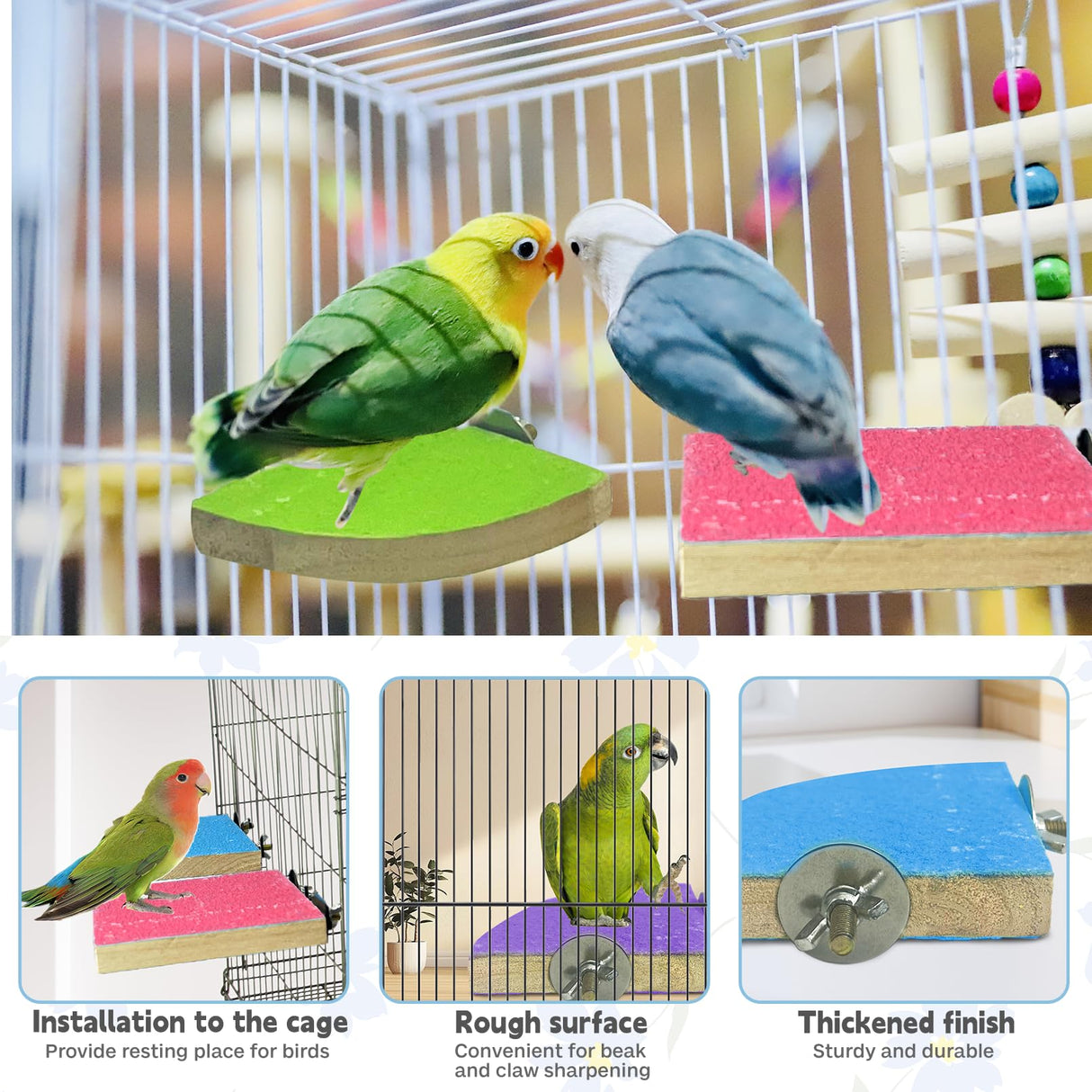 kathson Bird Perch Platform, Parrot Sanded Stand Wooden Corner Shelf Fan Shaped Cage Playground for Parrots Conures Budgies Parakeets Cockatiels Lovebirds