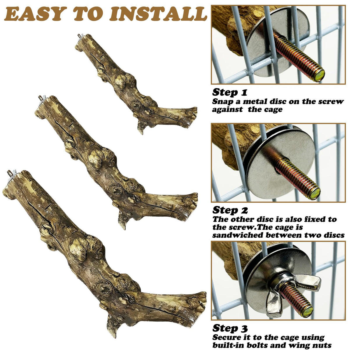 PINVNBY 3 Sizes Natural Bird Perches Wooden Parakeet Perches Bird Perches for Cage Parrot Chewing Stick Paw Grinding Exercise Training Bird Cage Accessories for Budgies Conures Cockatiels Lovebirds