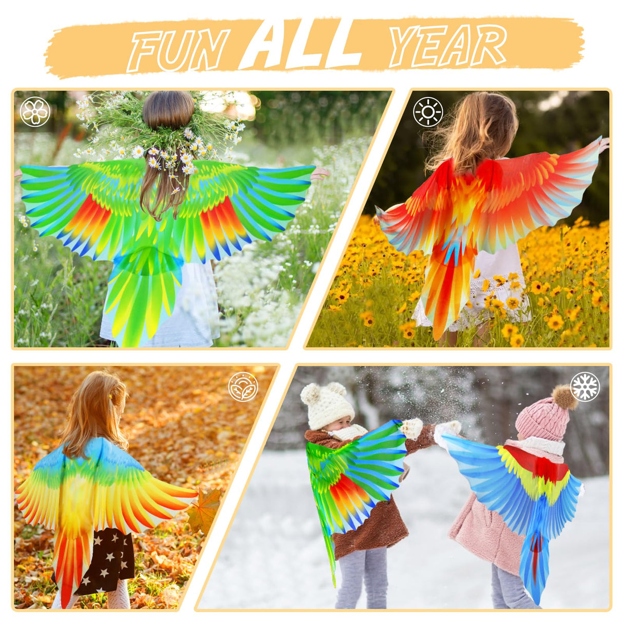 IROLEHOME Bird-Costume-Parrot-Wings for Kids with Bird Headbands, Boys Girls Eagle Dress-up Cape Halloween Party Favors Gifts