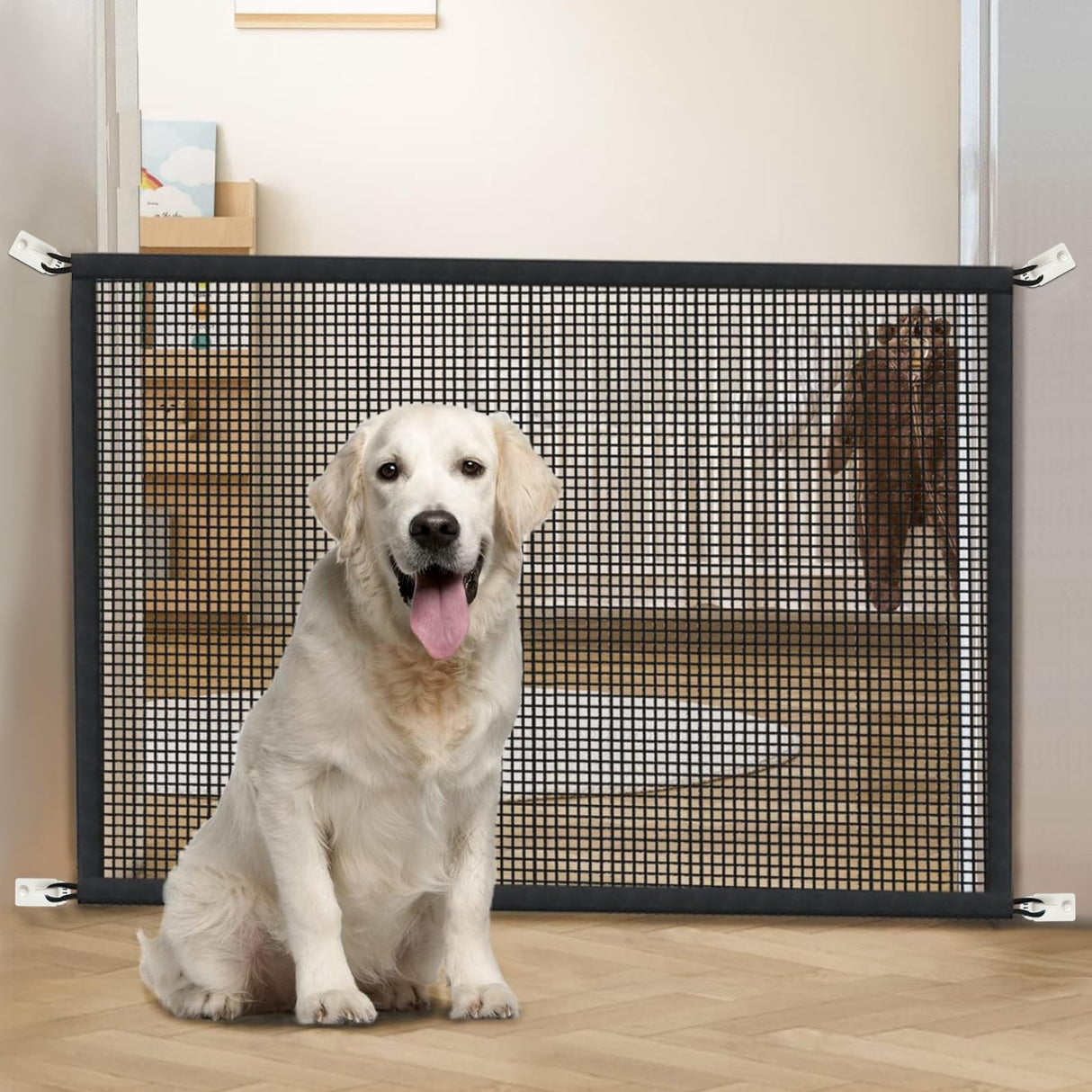 Cupount Dog Screen Mesh Gate for Stairs Pet Gates for The House: for Doorways Stairways Indoor 29 inches Tall, 38 inch Wide, Fits 32-35 inch Openings
