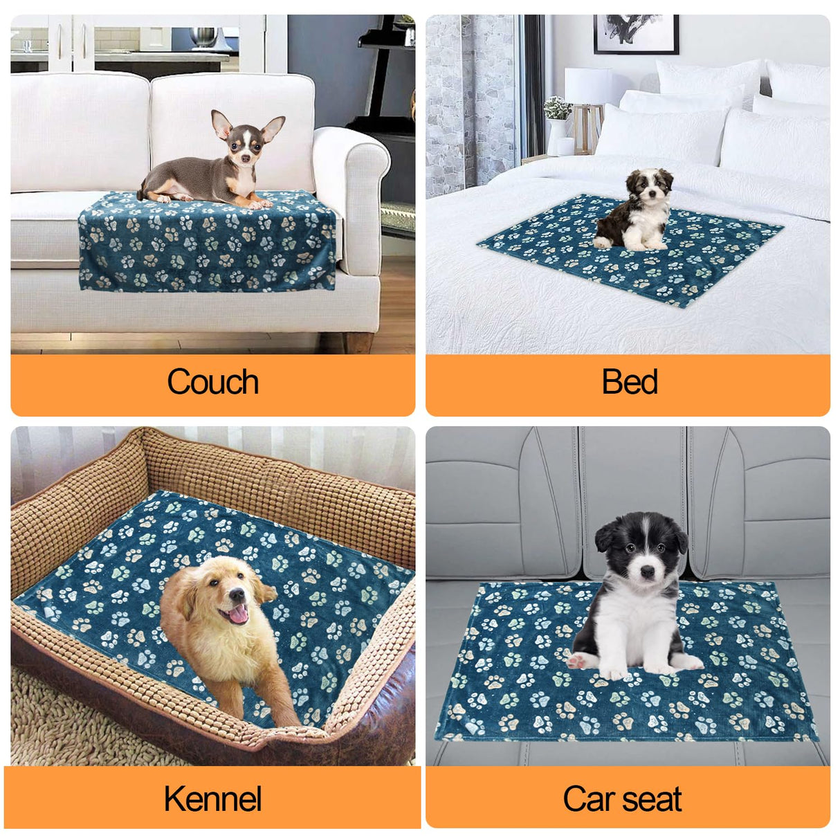 Rezutan Dog Blankets for Large Medium Dog Cat Soft Fuzzy Blanket Washable, Comfort Flannel, Fuzzy Soft Blankets for Dogs, Reversible Print, 41 x 31 inch,Dark Blue