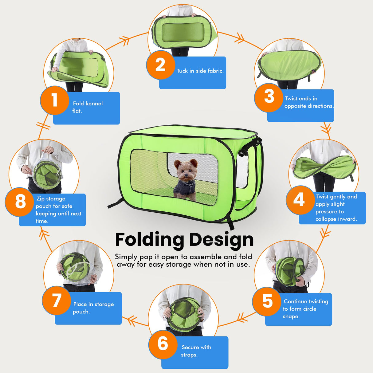 Beatrice Home Fashions Portable, Collapsible, Pop Up Kennel Travel Cat and Dog Crate, 32.5" L x 19.5" W x 19.5" H, Green