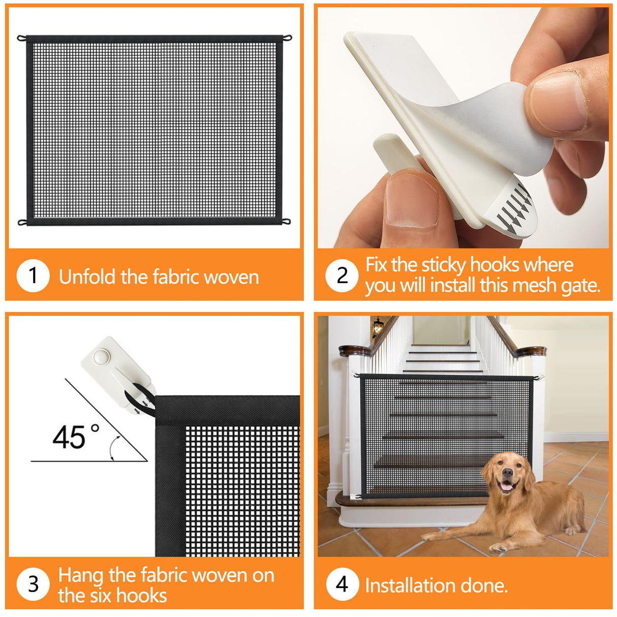 Cupount Dog Screen Mesh Gate for Stairs Pet Gates for The House: for Doorways Stairways Indoor 29 inches Tall, 38 inch Wide, Fits 32-35 inch Openings