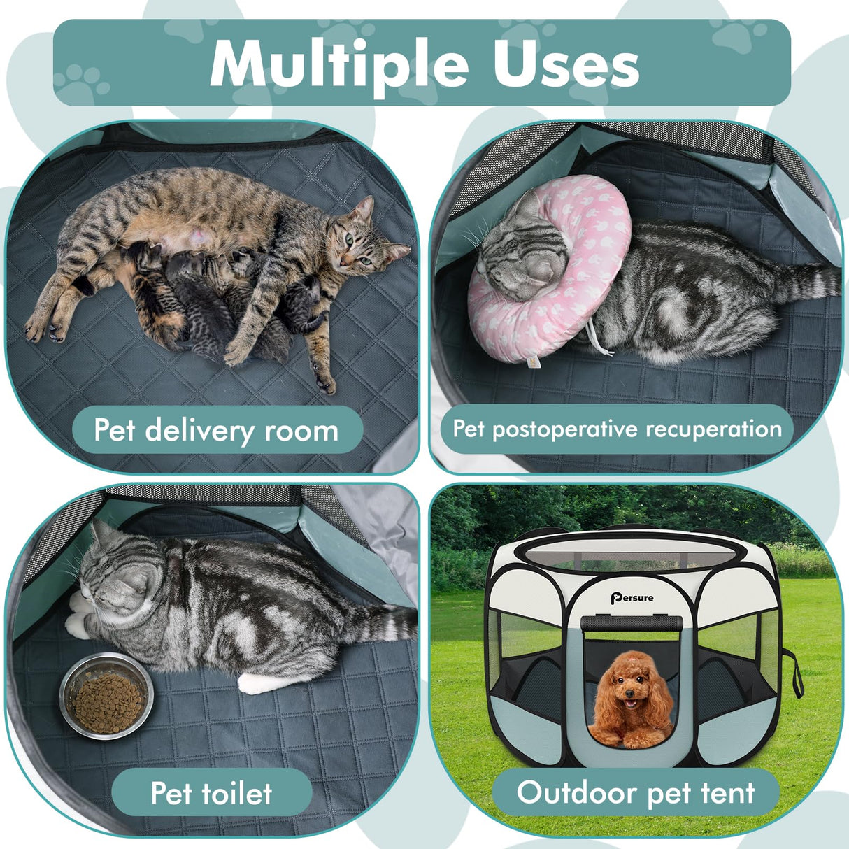 Dog Cat Playpen Indoor Outdoor for Puppy Pet Dogs Cat Travel and Recovery After Surgery, Dog Enclosure Tent Crates Cage, Portable Pop Up Dogs Kennel with Carrying Case(Grey, Small with Pad)