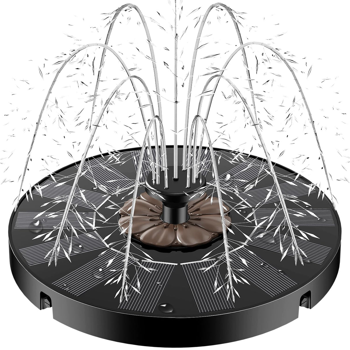 Yzert Solar Fountain Coffee Flower, 2025 Upgrade Floating Solar Water Fountain Pump with 4 Fixers & 7 Nozzles for Bird Baths, Ponds, Pools, Gardens, Patios, Outdoors&Flower Pots