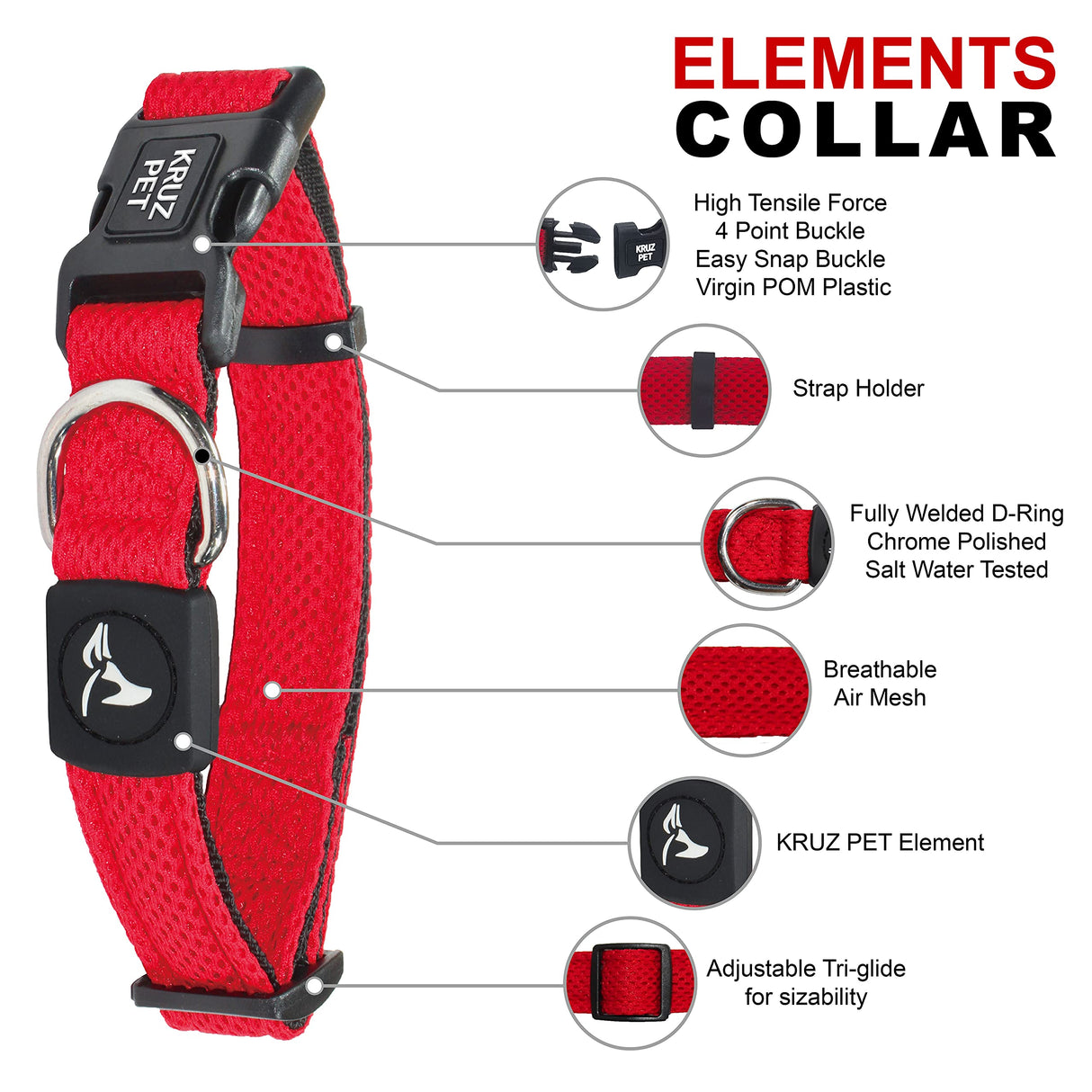 KRUZ PET Dog Collar for Small Dogs (Width- 5/8", Neck - 8"-12") Adjustable Pet Neck Band with Comfortable Soft Padding, Lifetime Durability, Heavy-Duty O-Ring (Red, X-Small)