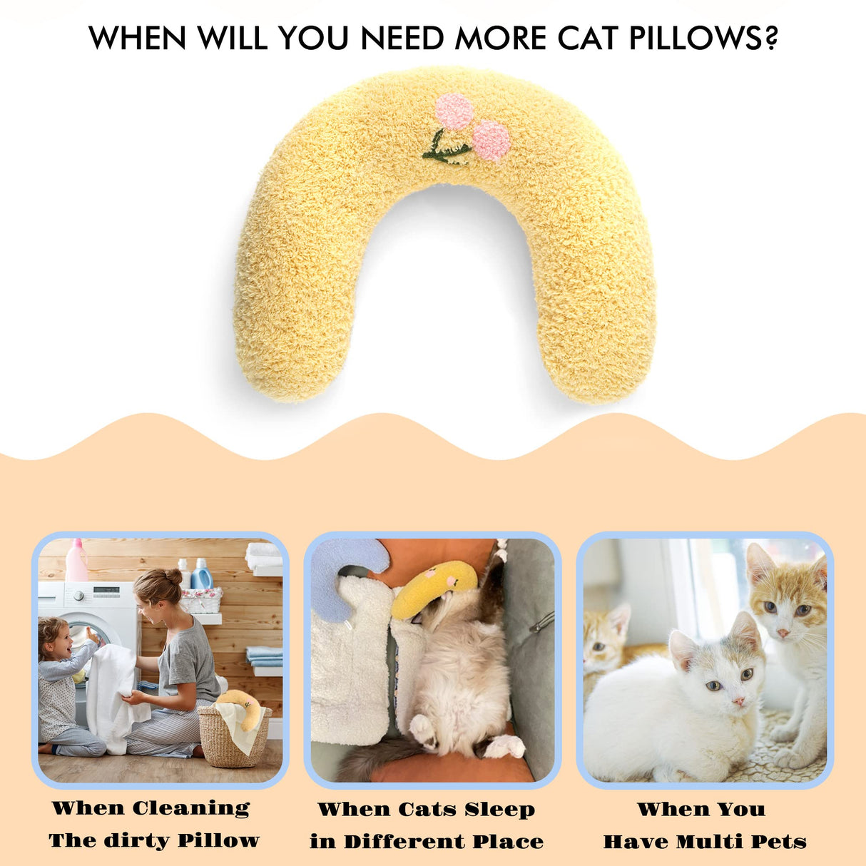 homelifthub Cat Pillows for Indoor Cat and Small Dog, Calming Dog Pillows, Half Donut Dog Cutated Calming Pillow, Cozy Cat Bed Pillow Cute Rabbit Pillows (Yellow)