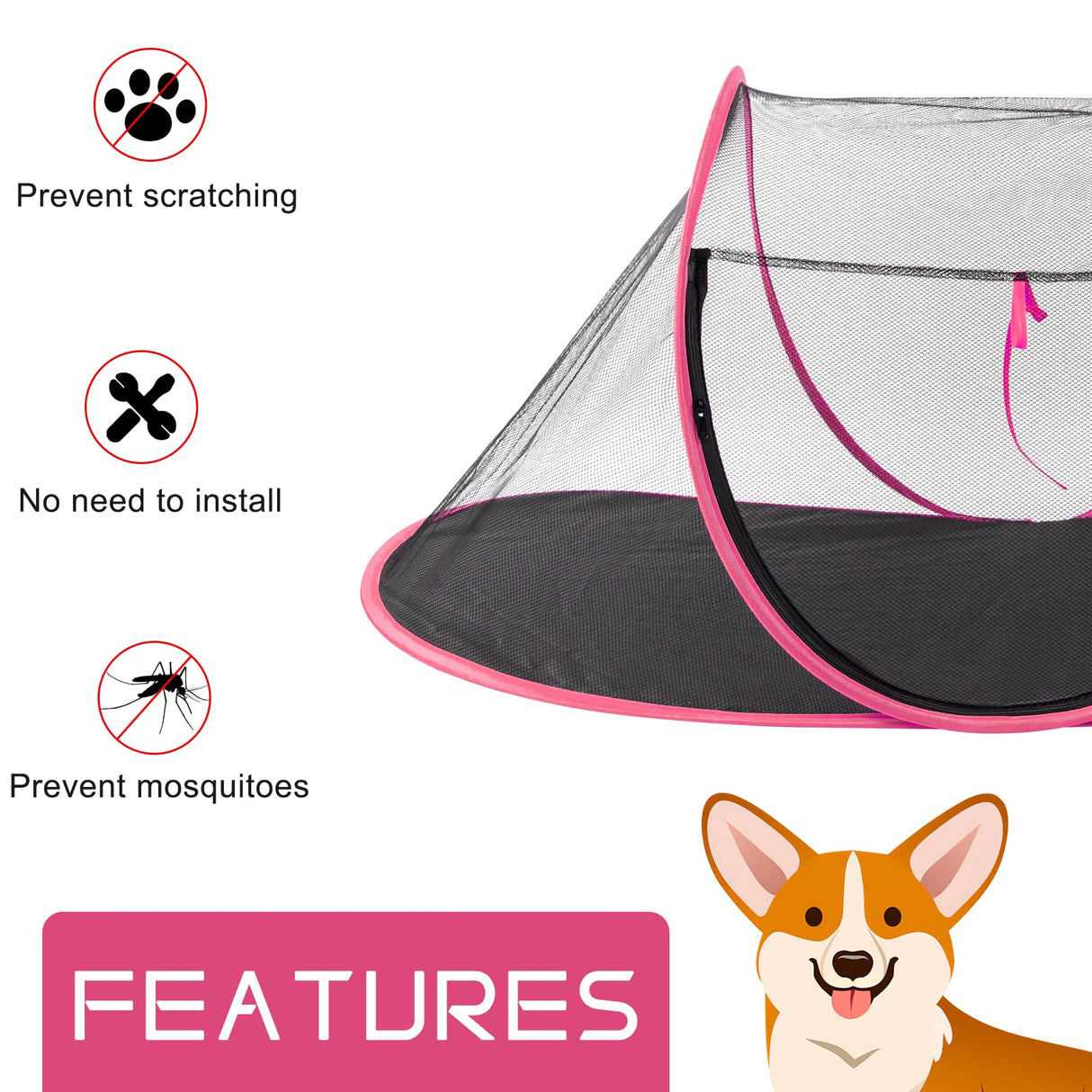 Realife Portable, Foldable Outdoor Cat Tent for Dogs and Small Animals, Rose Red