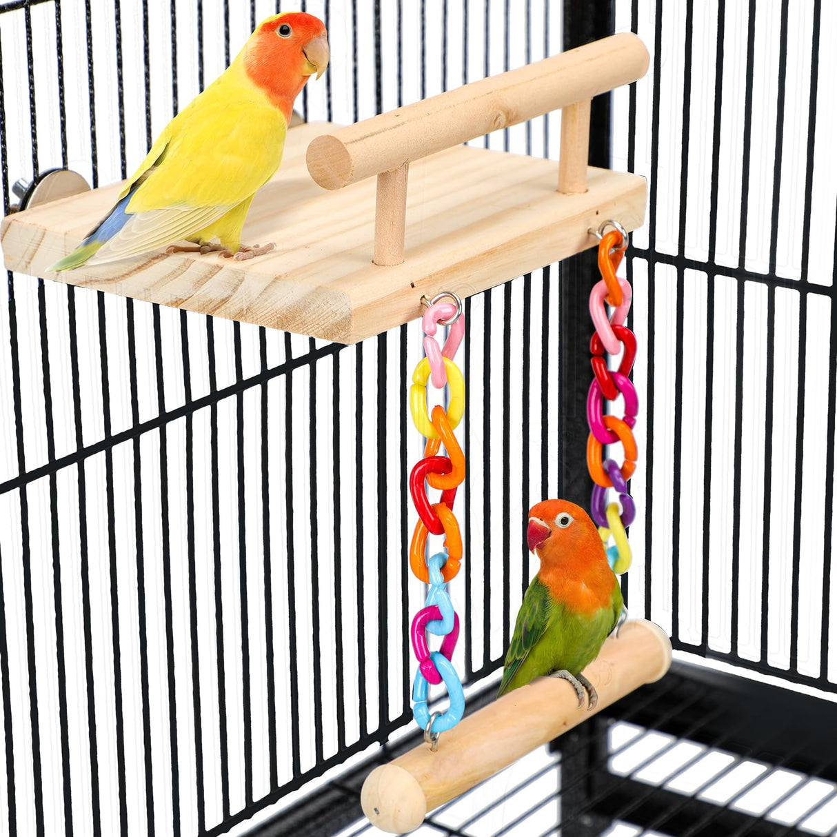 FrgKbTm Bird Perches Cage Toys Parrot Wooden Platform Play Gyms Exercise Stands with Acrylic Wood Swing Ferris Wheel Chewing for Animals Green Cheeks, Baby Lovebird, Chinchilla, Hamster Budgie
