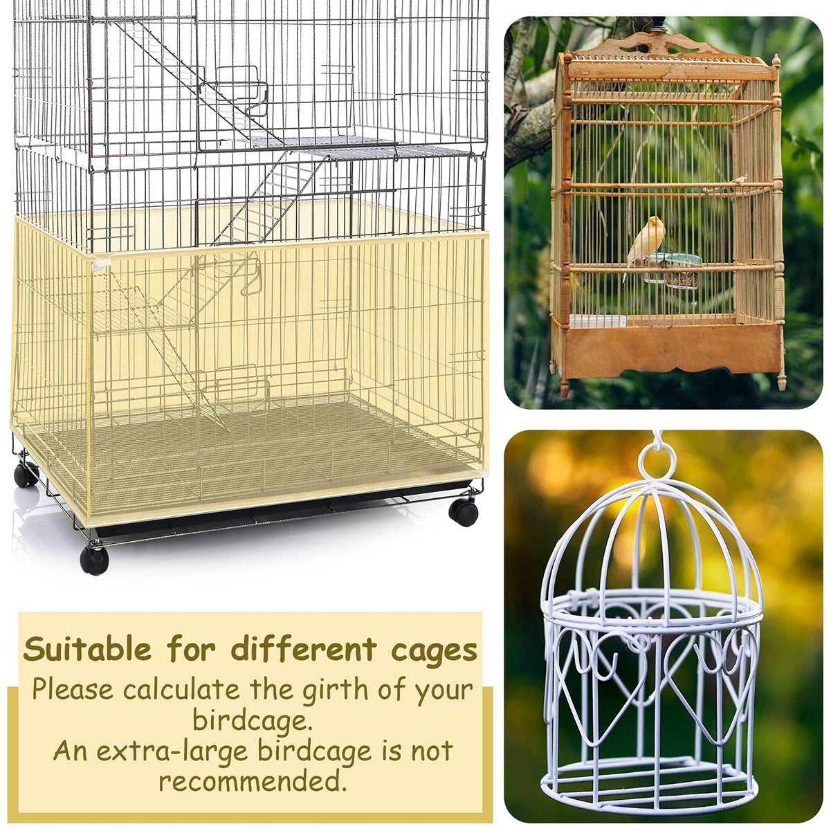 Shappy Large Bird Cage Seed Catcher,Bird Cage Cover Net Skirt Guard,Adjustable Soft Airy Mesh Net for Parrot Parakeet Macaw(118 x 15 Inch/ 300 x 37 cm,Yellow)
