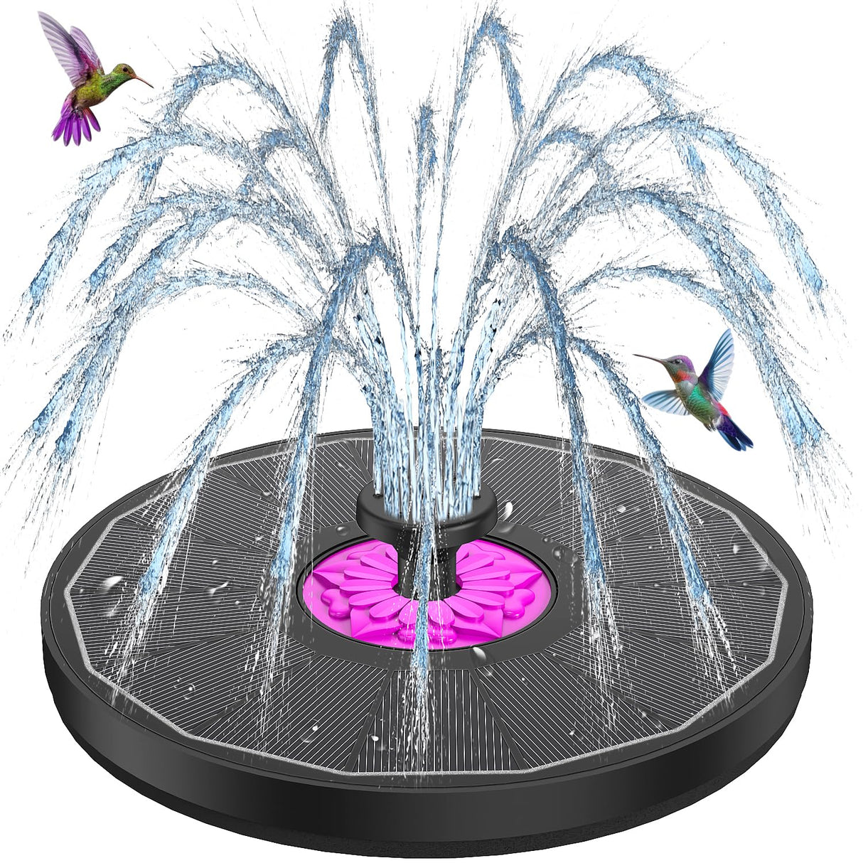 SZMP Solar Fountain 3.5W Bird Bath Fountains with Rosy Flower, 100% Glass Panel, Solar Powered Water Fountain with 7 Nozzles, for Pool, Pond, Garden, Outdoor (Black)