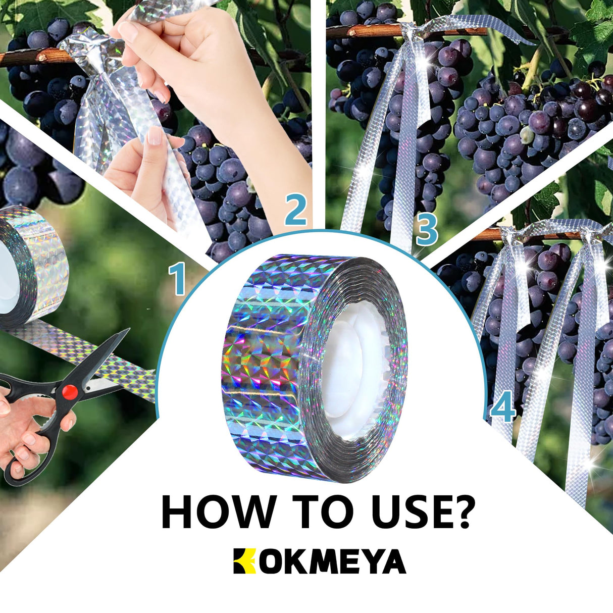 KOKMEYA Bird Scare Tapes 262FT*1 Reflective Flash Tape for Birds, Bird Scare Device Double Side Ribbon Scare Birds Away for House, Garden, Yard, Orchard, Patio, Outdoor