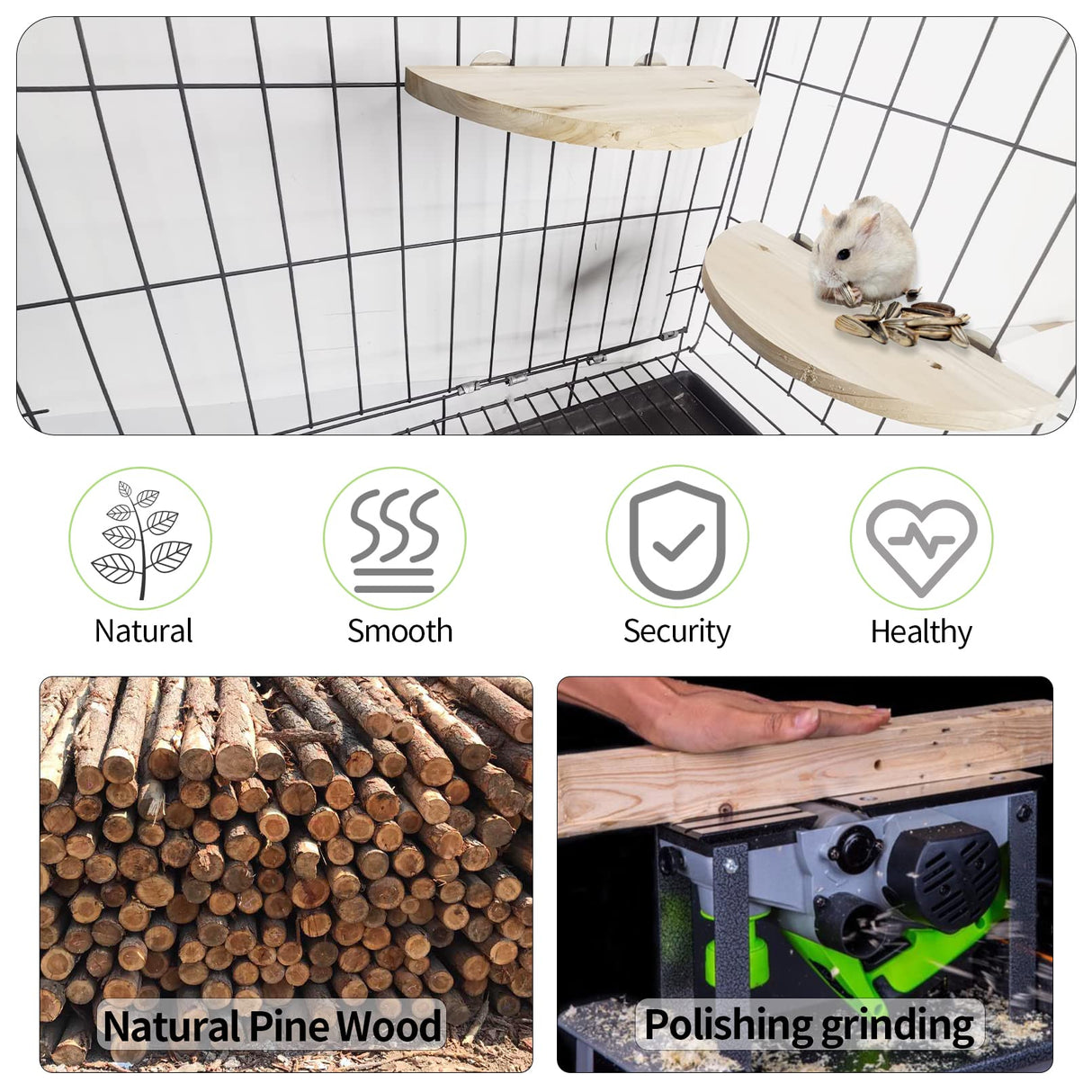 Hamiledyi Birds Perch 2 Level Natural Hamster Standing Platform - Squirrel Gerbil Dwarf Wooden Chinchilla Cage Accessories - Small Animal and Parrots Activity Playground