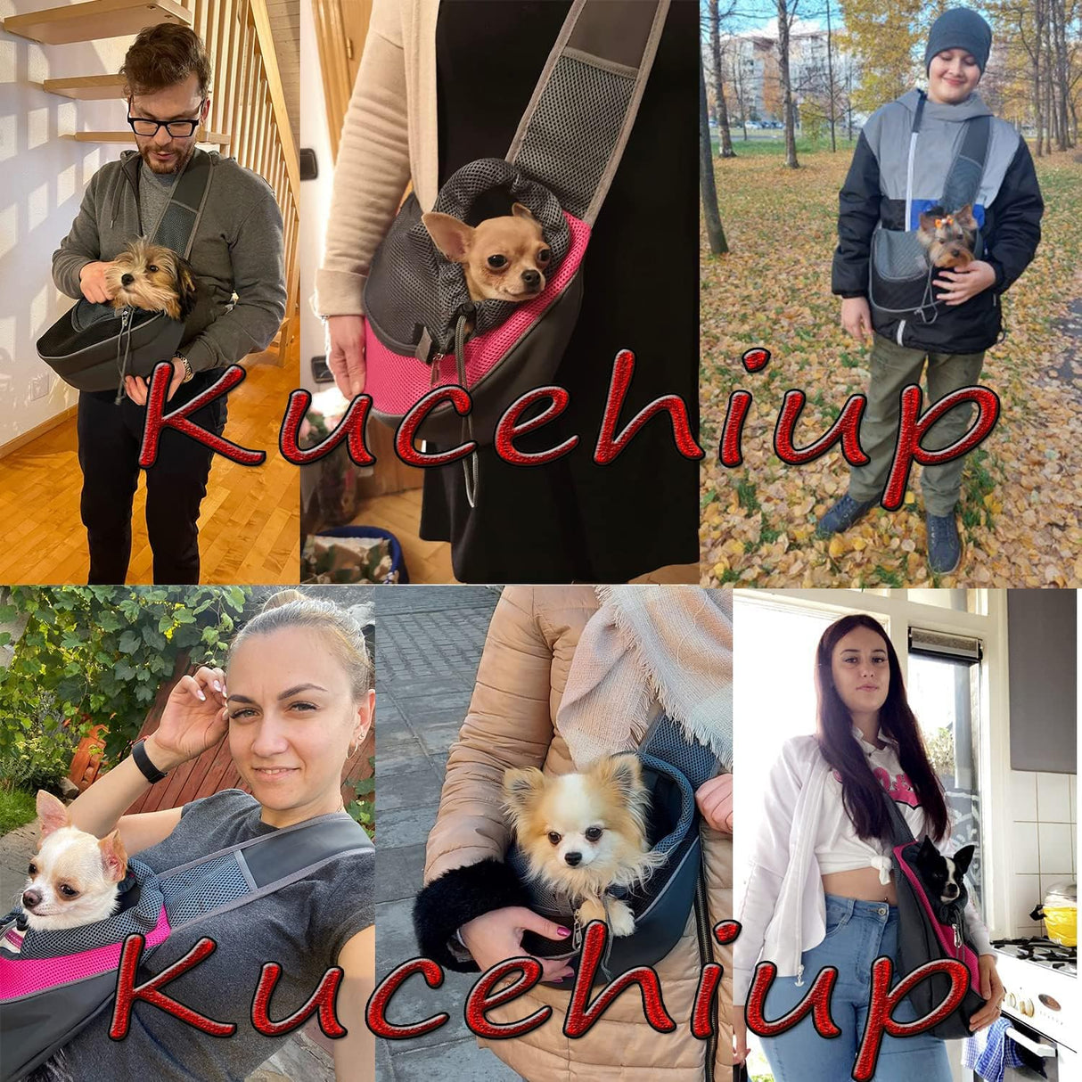 Kucehiup Dog Sling Carrier for Small Dogs Cat Carrier Breathable Mesh Bag(Fits Approximately 3 lbs to 6 lb Pets)(Rose Red)