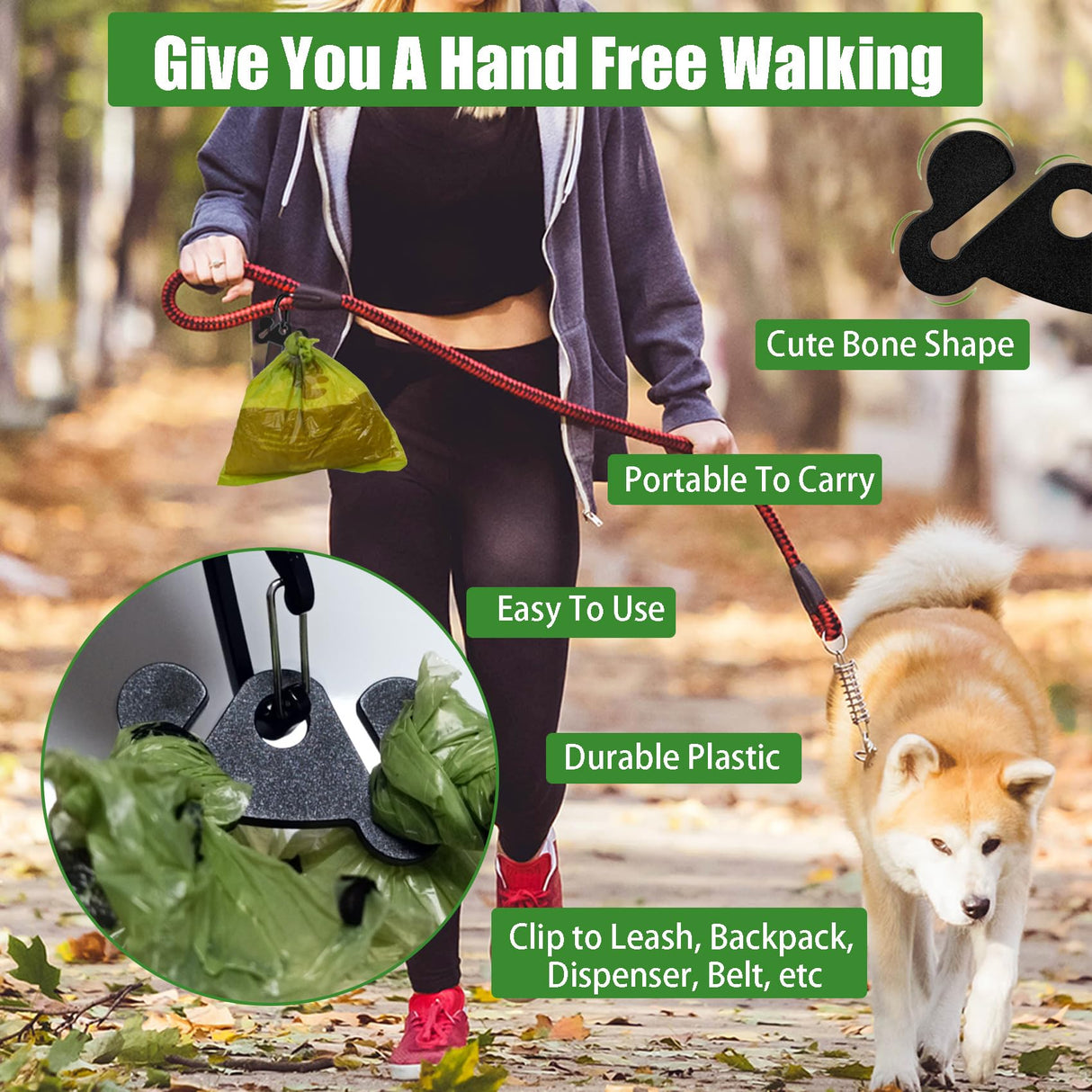 Dog Poop Bag Holder Dogs Waste Bag Carrier Pet Poop Bags Holders for Doggie Waste Bags Dispensers, Clip Carrier for Leash Small Doggy Puppy Hand Free Walking Accessory Attachment, Black
