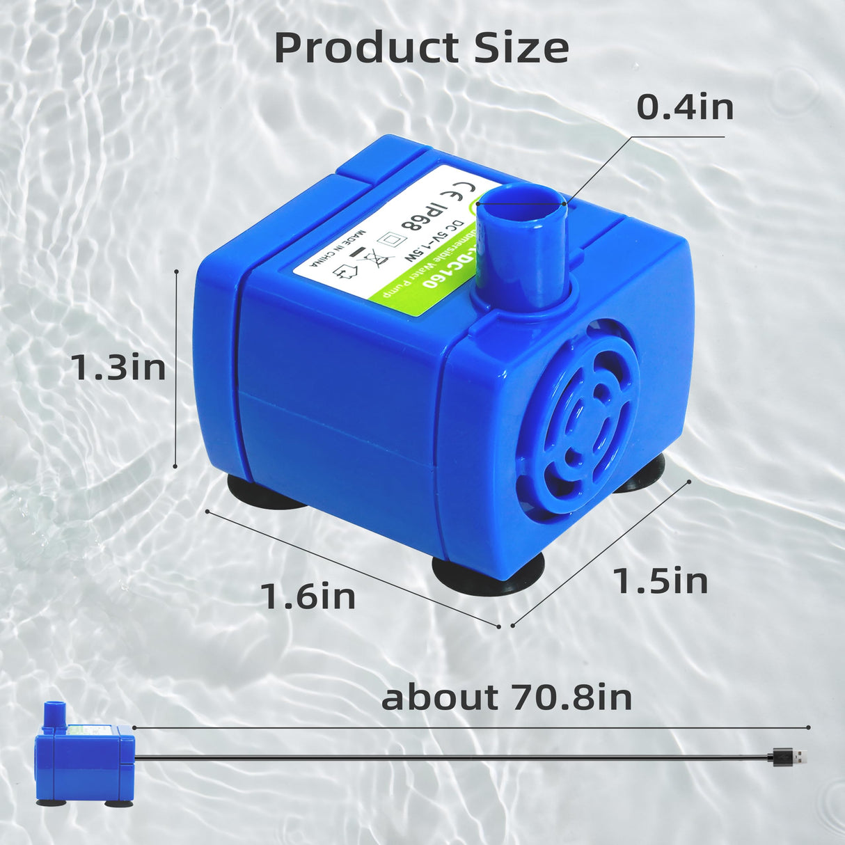 IP68 DR-DC160 submersible water pump Cat Water Fountain Pump for Tritone Ceramic, Stainless Steel, Round Flower Cap Cat Fountains, Automatic Pet Water Dispenser Replacement Pump (With LED)