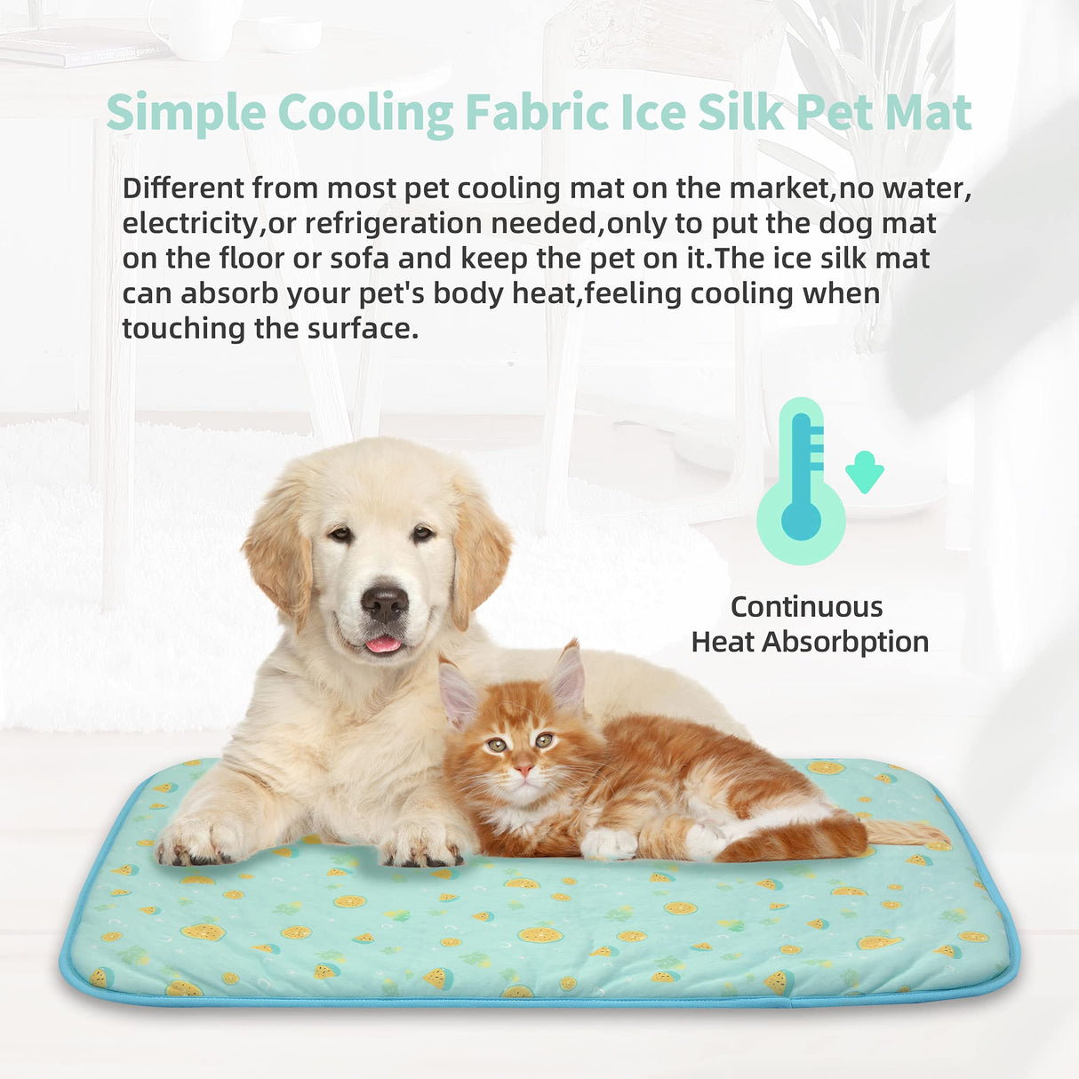 NWK Pet Cooling Mat - 27.5’’ X 20’’ Ice Silk Cooling Mat for Dogs & Cats Portable & Washable Pet Cooling Blanket, Car Seats, Beds for Summer (Green Fruit, Medium)