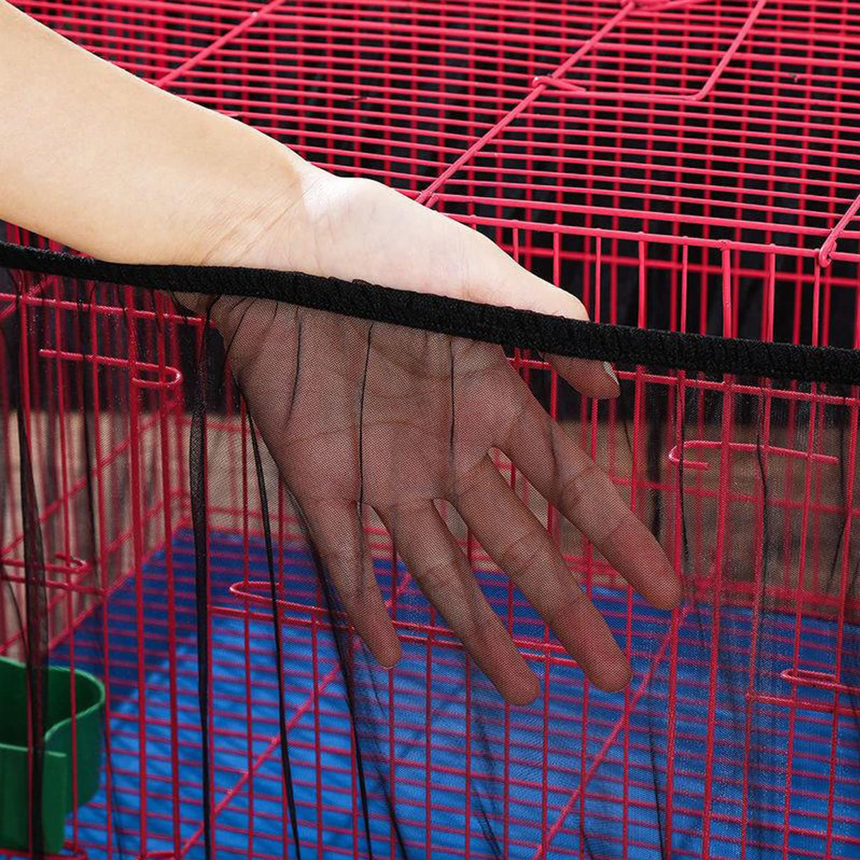 Bird Cage Seed Catcher, Airy Gauze Seeds Bird Cage Cover Guard Dust-Proof Universal Birdcage Accessories Parrot Bird Nylon Mesh Net Cover Stretchy Shell Skirt Traps Cage Basket (XL, Black)