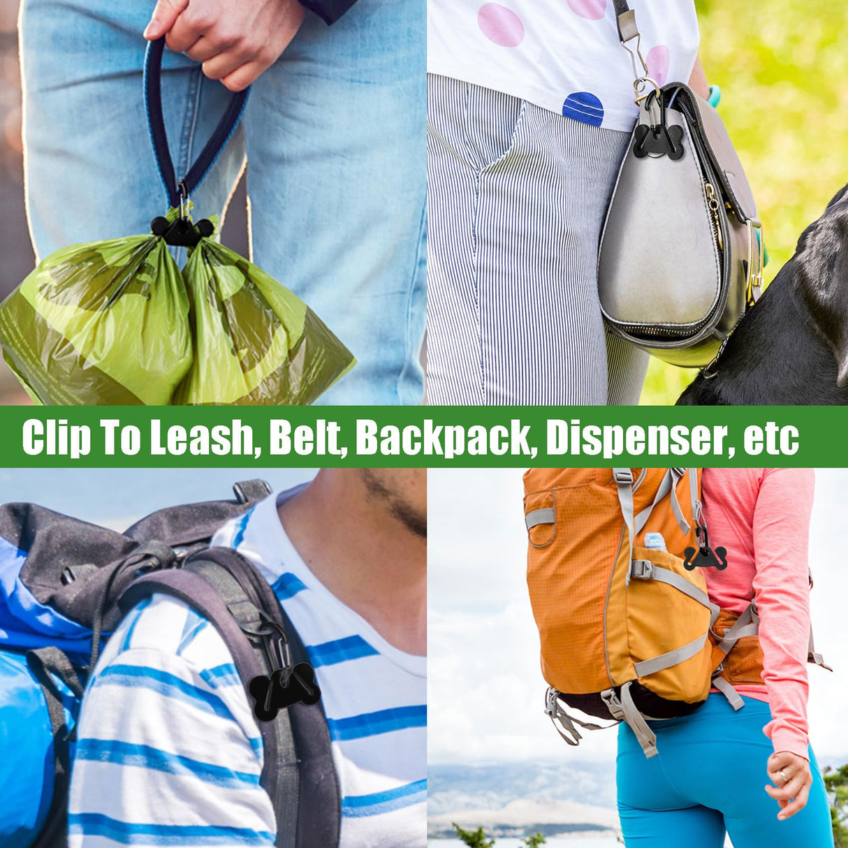 Dog Poop Bag Holder Dogs Waste Bag Carrier Pet Poop Bags Holders for Doggie Waste Bags Dispensers, Clip Carrier for Leash Small Doggy Puppy Hand Free Walking Accessory Attachment, Black