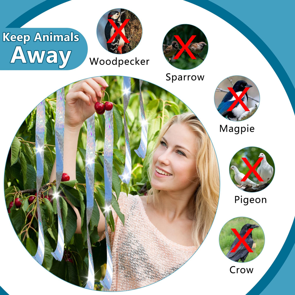 KOKMEYA Bird Scare Tapes 262FT*1 Reflective Flash Tape for Birds, Bird Scare Device Double Side Ribbon Scare Birds Away for House, Garden, Yard, Orchard, Patio, Outdoor