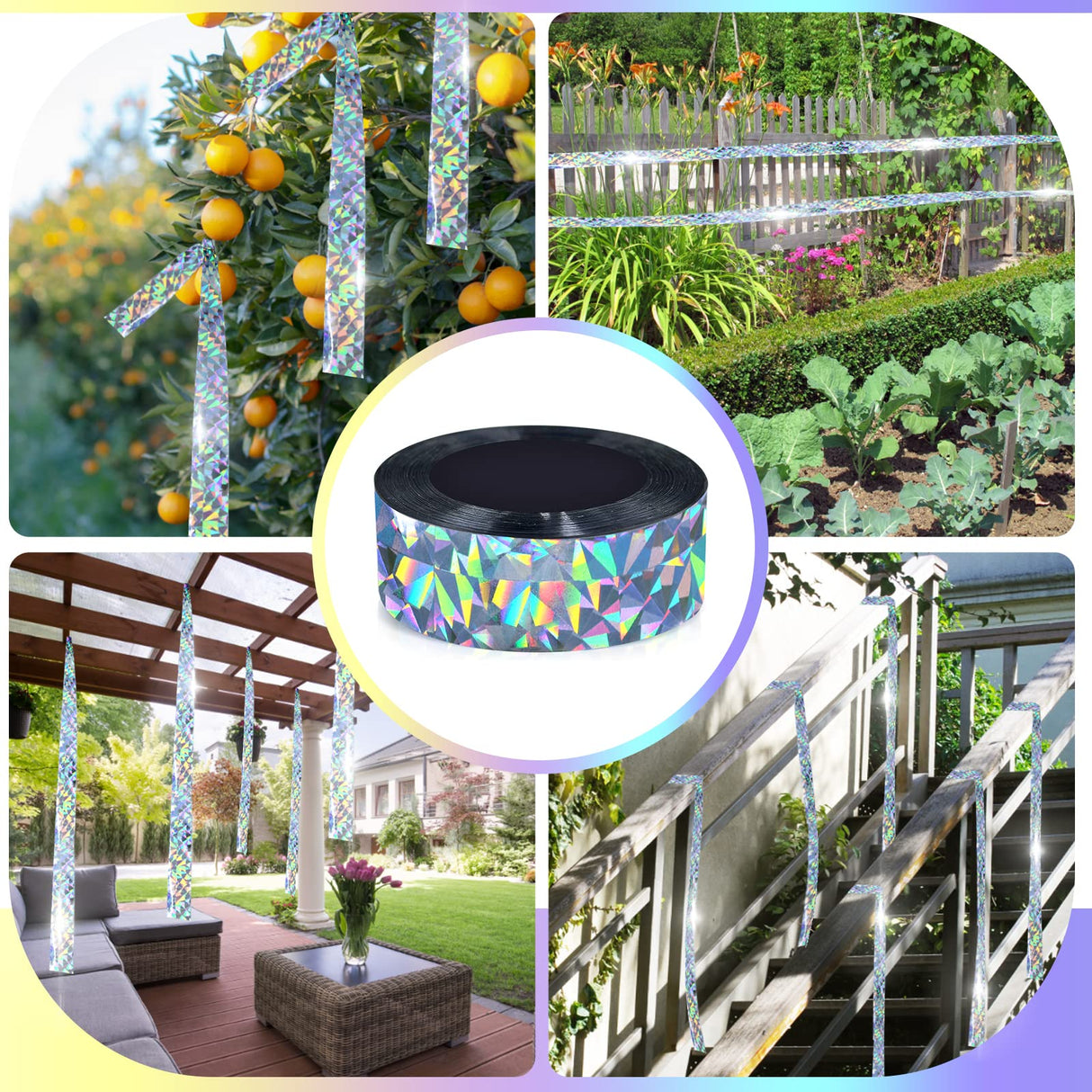 Hutisyoe Bird Scare Tape Ribbon(524FT) - Reflective Tape for Birds - Keep Birds Away Outdoor - Scare Tape for Bird Control - Double Side Ribbon, Scare Geese, Pigeon, Duck, Woodpecke - Yard Decoration