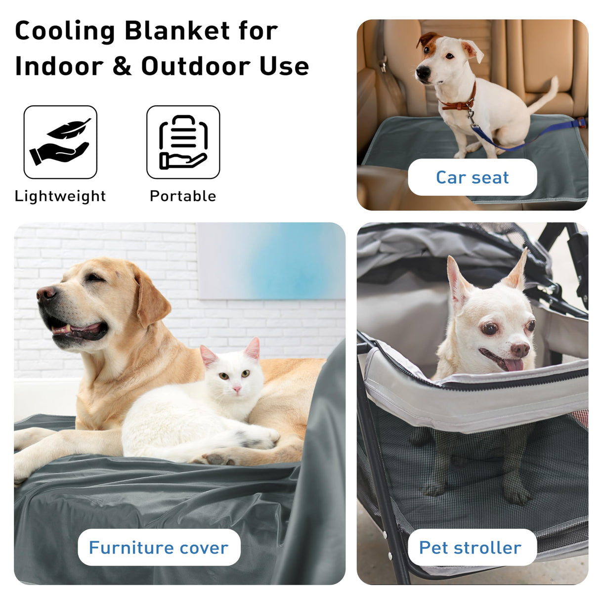 Kritter Planet Waterproof Cooling Dog Mat, Soft Pet Blanket for Summer, Lightweight Outdoor Mat, Reversible Furniture Cover, 20 x 30 inch, Grey