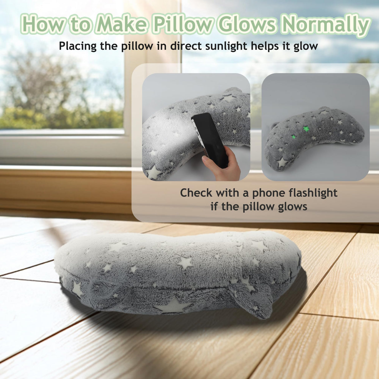 POMESEA Dog Calming Pillow Glow in The Dark, Soft U-Shaped Pet Pillows for Dogs & Cats, Machine Washable, Dog Neck Pillow, Joint Relief, Better Sleep (Medium, Gray)