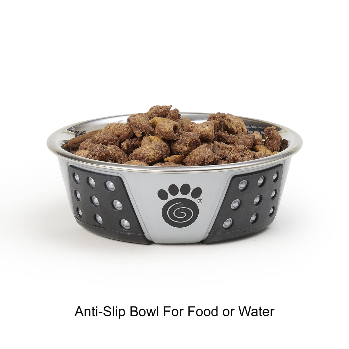 PetRageous 13097 Fiji Stainless Steel Non-Slip Dishwasher-Safe Dog Bowl 1.75-Cup Capacity 5.5-inch Diameter 1.75-inch Tall for Small and Medium Size Dogs and Cats, Light Grey and Black