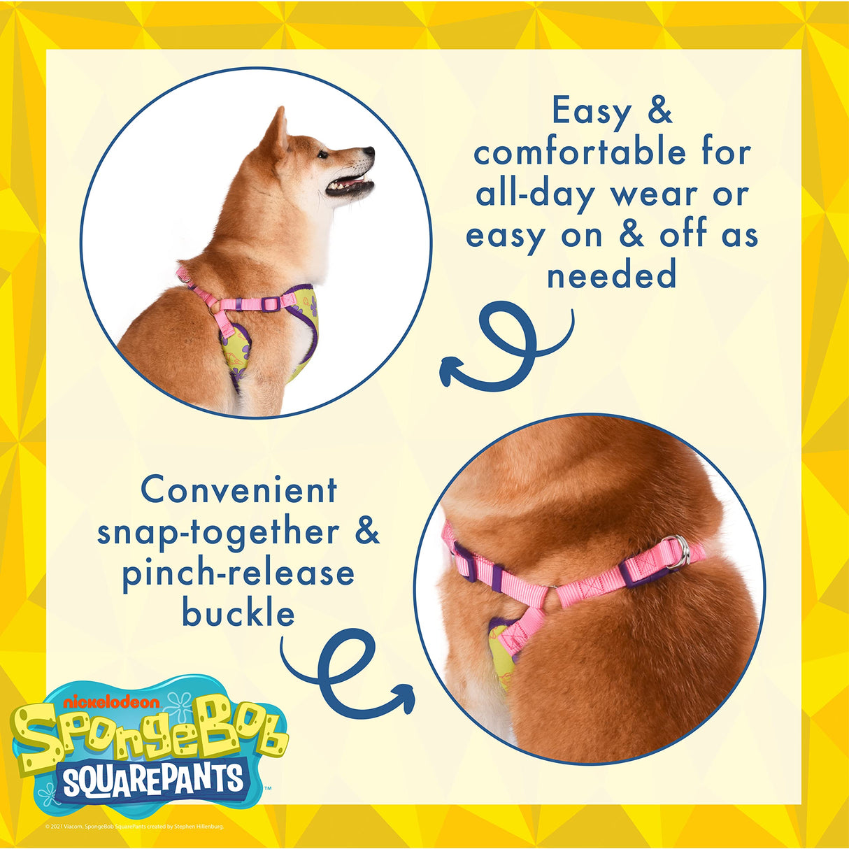 SpongeBob SquarePants for Pets Patrick Dog Harness for Small Dogs | No Pull Dog Harness Vest with Green Body, Purple Flowers, and Pink Straps | Soft and Comfortable Small Dog Apparel