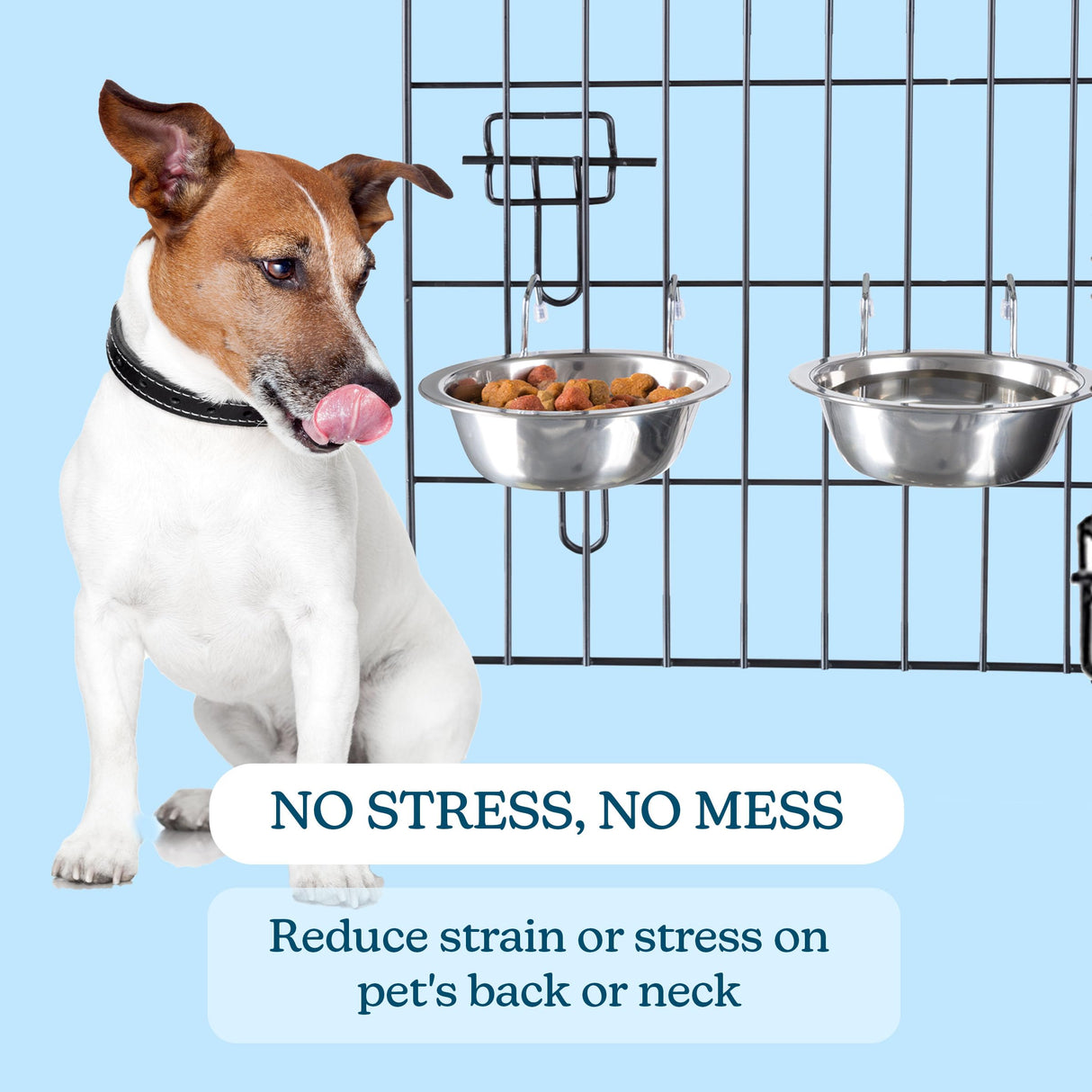 Set of 2 Stainless-Steel Dog Bowls - Cage, Kennel, and Crate Hanging Pet Bowls for Food and Water - 20oz Each and Dishwasher Safe by PETMAKER,Silver