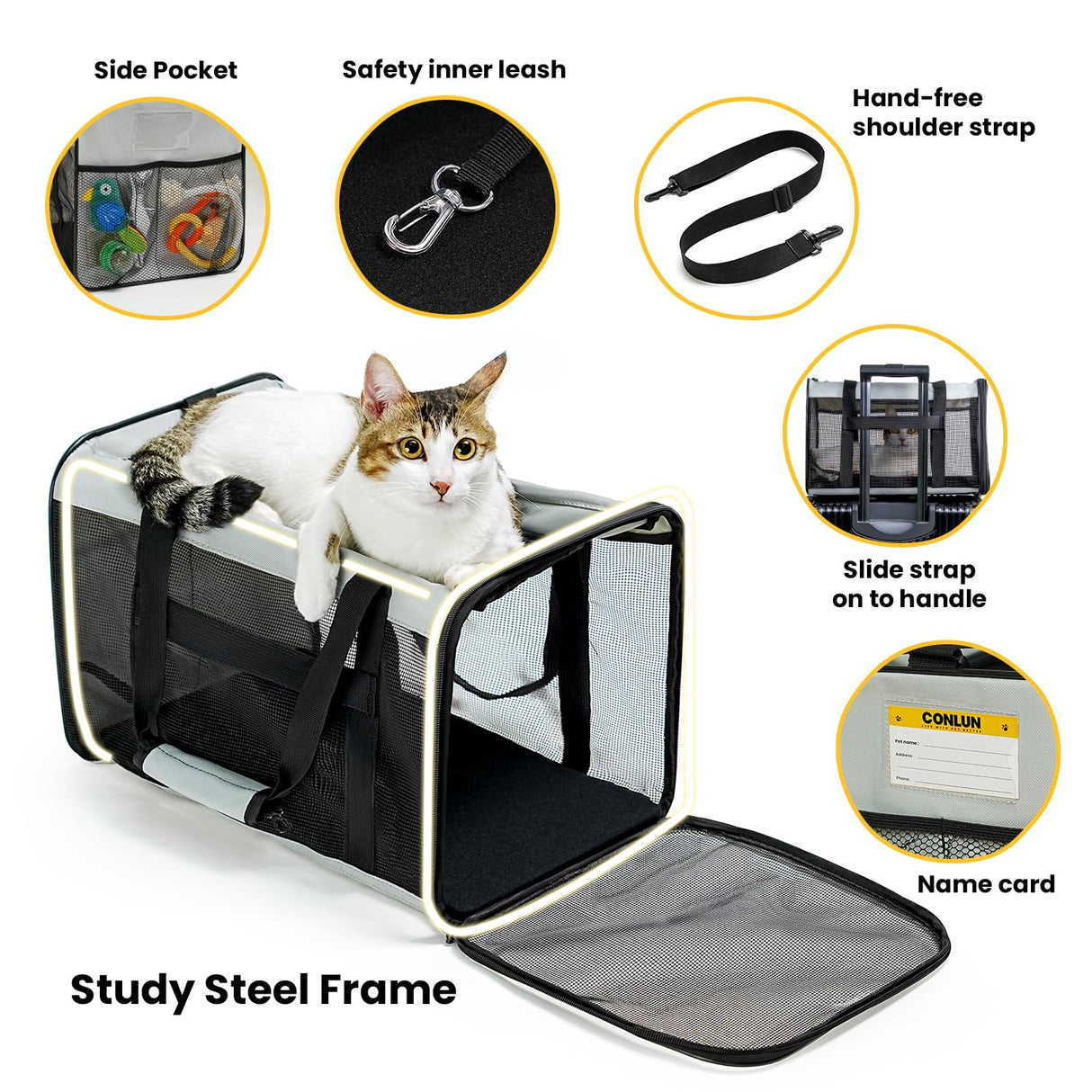 Conlun Soft-Sided Cat Carrier for Small-Medium Cats, Puppies up to 15 Lb, Airline Approved