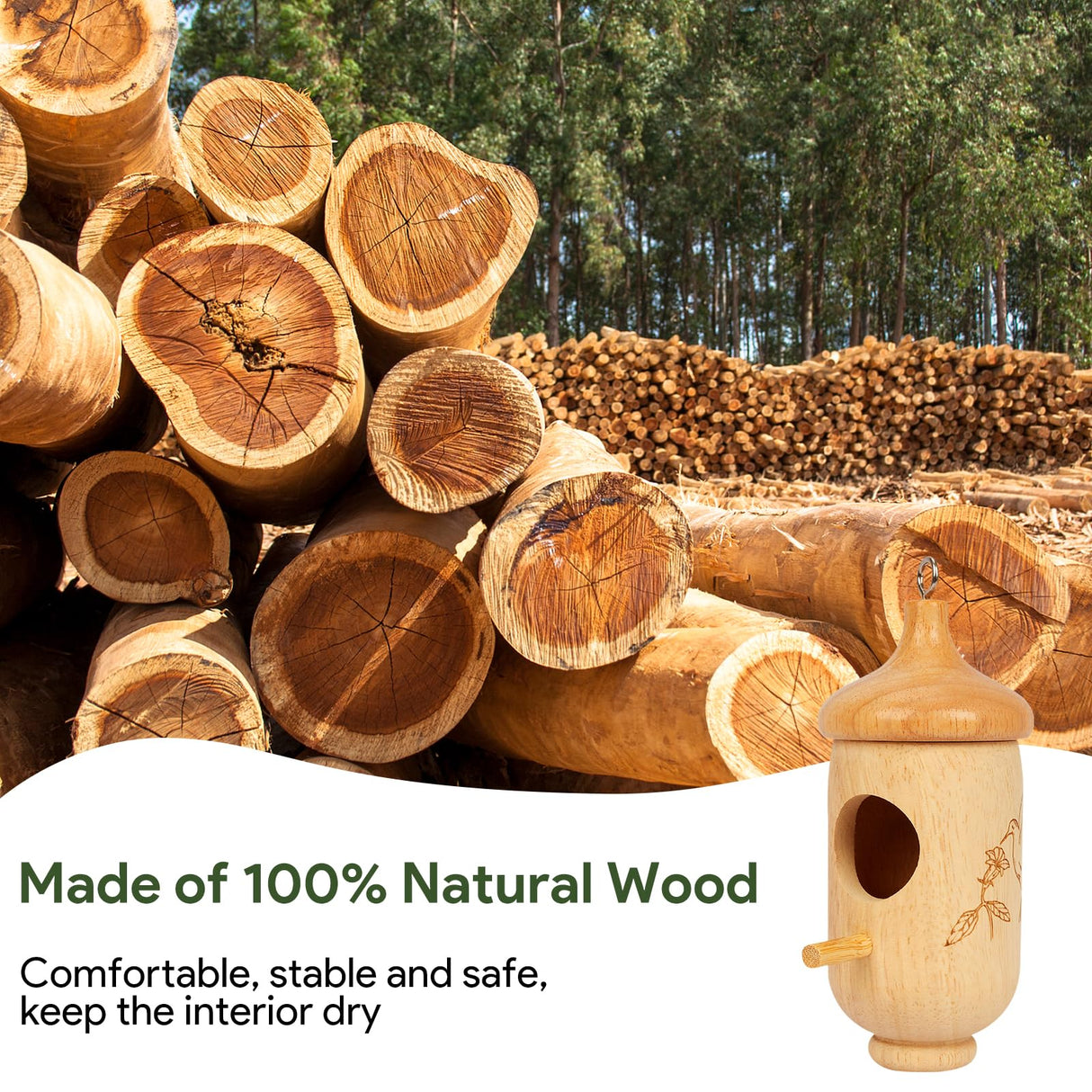 Hummingbird House, Wooden Hummingbird Houses for Outside Hanging, Nest Swinging, Wooden Bird Houses with Cotton, Bow, String, Gardening Gifts Decoration (1 Pack)