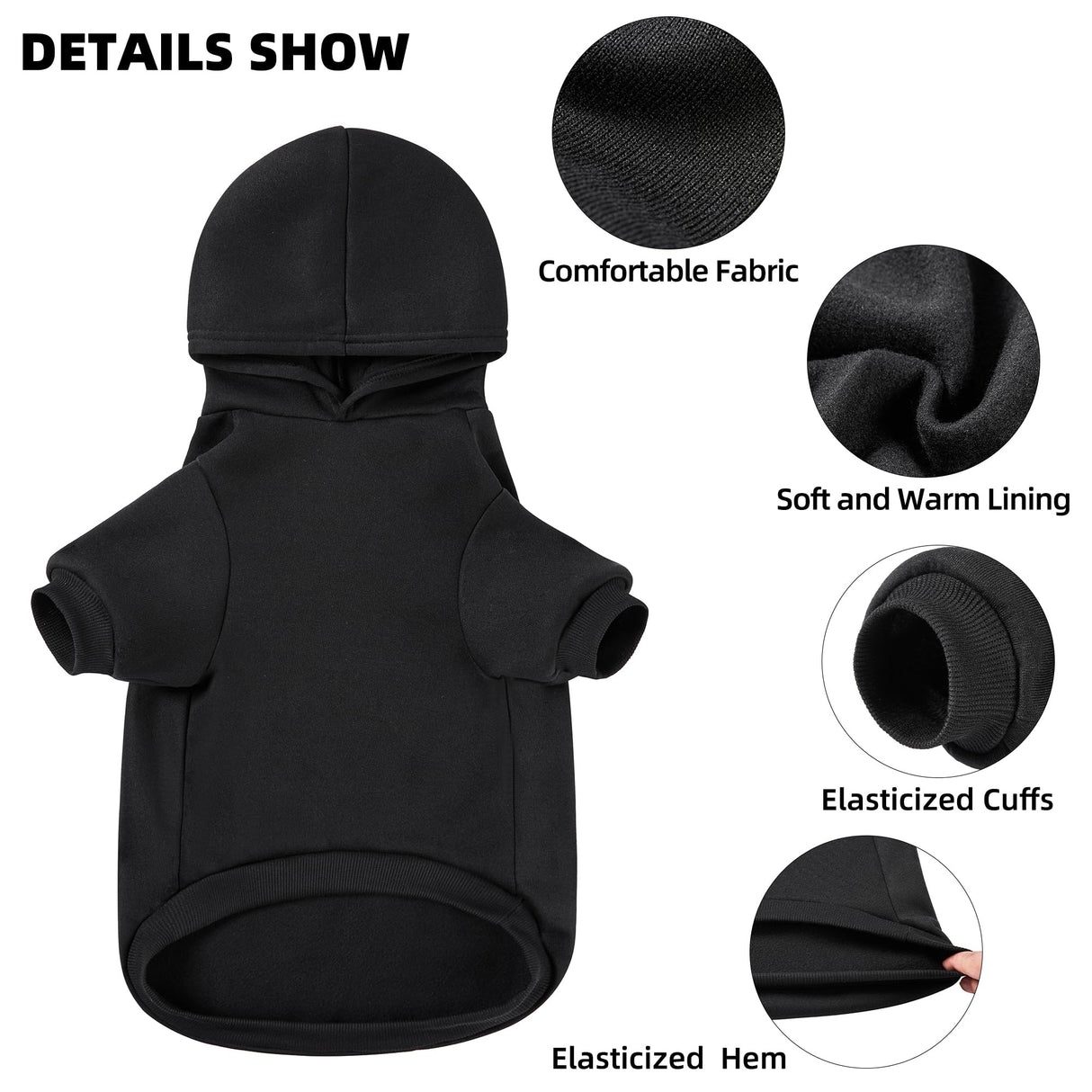 GreenJoy Dog Hoodie & Sweater - Cold Weather Coat for Puppies, Cats & Small to Large Dogs (Small, Black)