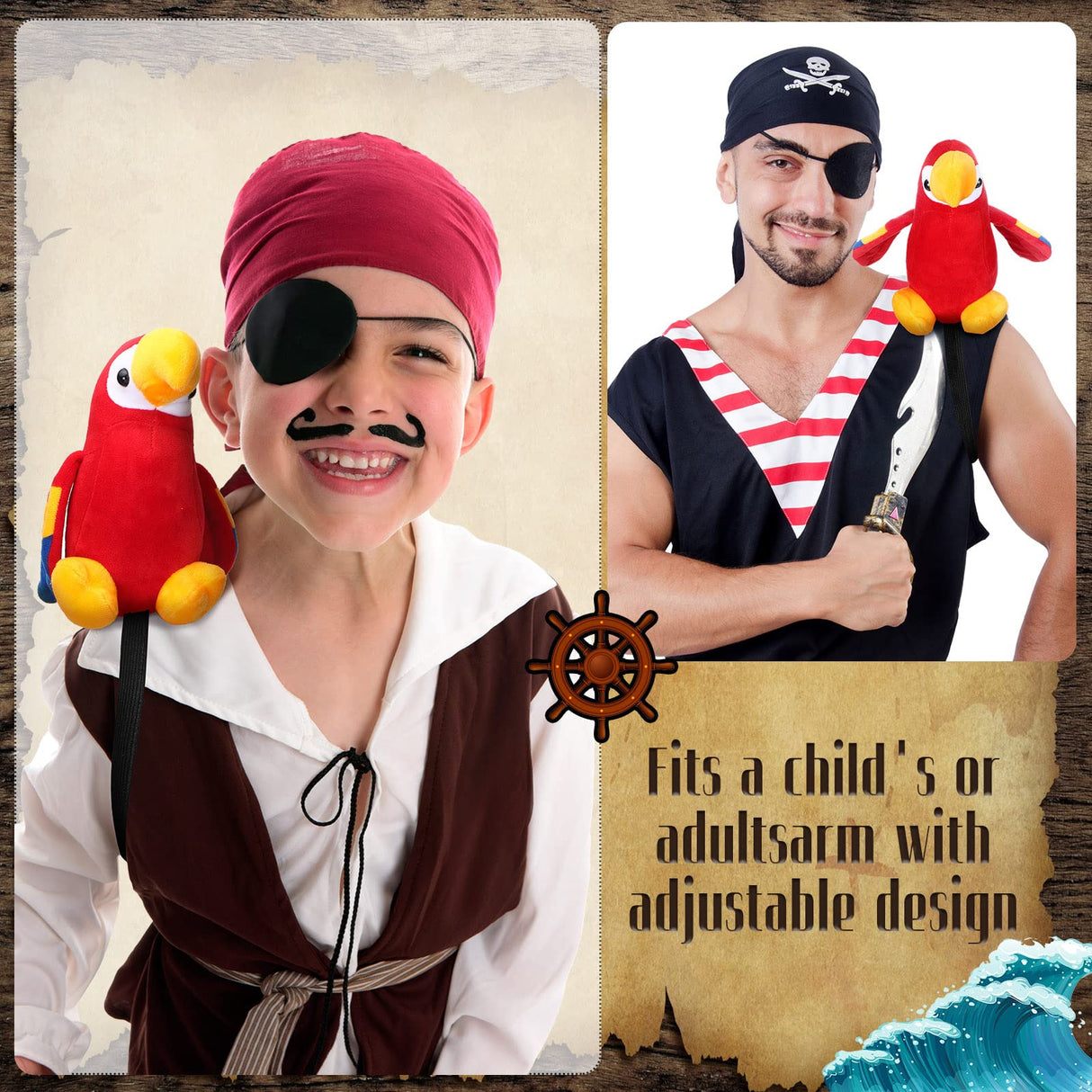 Funtery Halloween Stuffed Pirate Parrot on Shoulder Halloween Pirate Party Costume Plush Parrot Toys Accessory(Red)