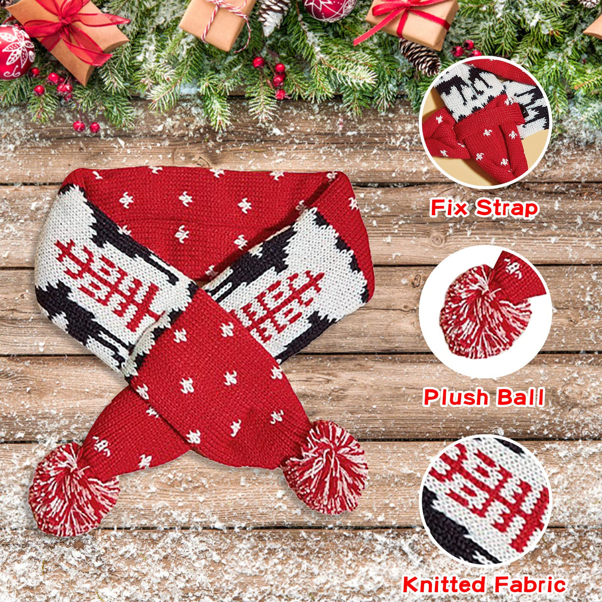Dog Christmas Scarf Pet Puppy Xmas Knitted Costume Winter Warm Bandanas Neckerchief Cat Neck Warmer Apparel for Holiday Festive (Small, Red Black)