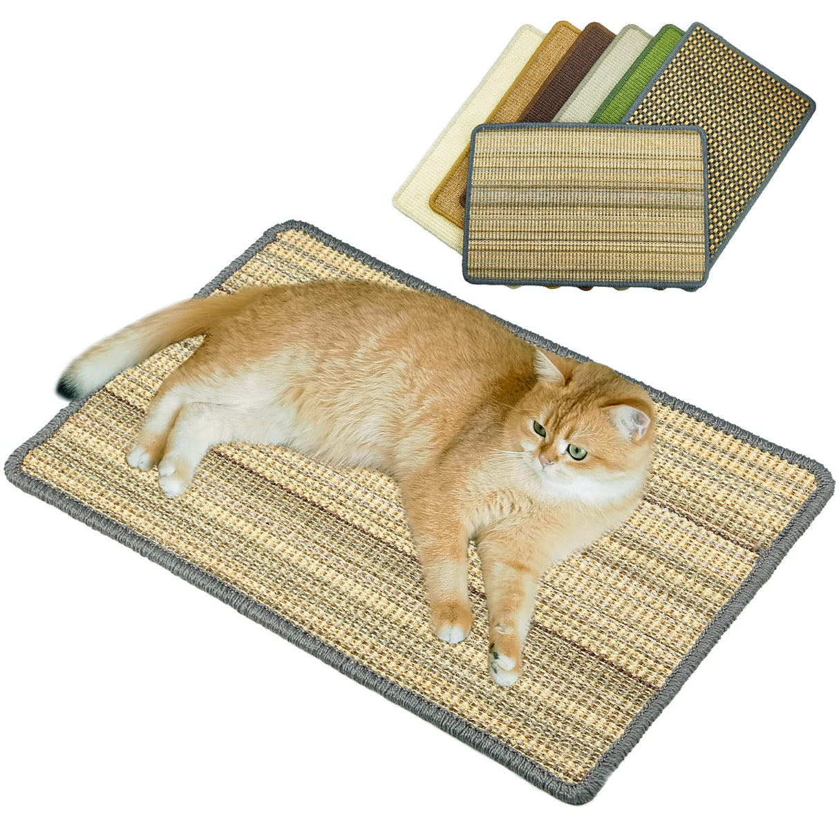 Pethave Cat Scratching Pad, 23.6 x 15.7inch Sisal Scratch Mat With Velcro Tapes, Stick on Floor Pad for Wall Scratcher, Horizontal Scratcher Protect Carpets and Sofa (Striped Style)