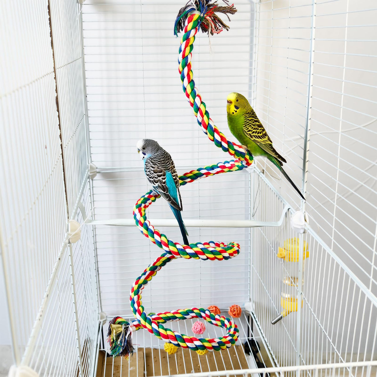 TogyGooty Bird Rope Perch & Birds Swing Set - Bird cage Accessories, Rope perches for Conures, Parrots,Cockatiel,Lovebird,Budgerigar,Parakeet perches for cage,Birds perches