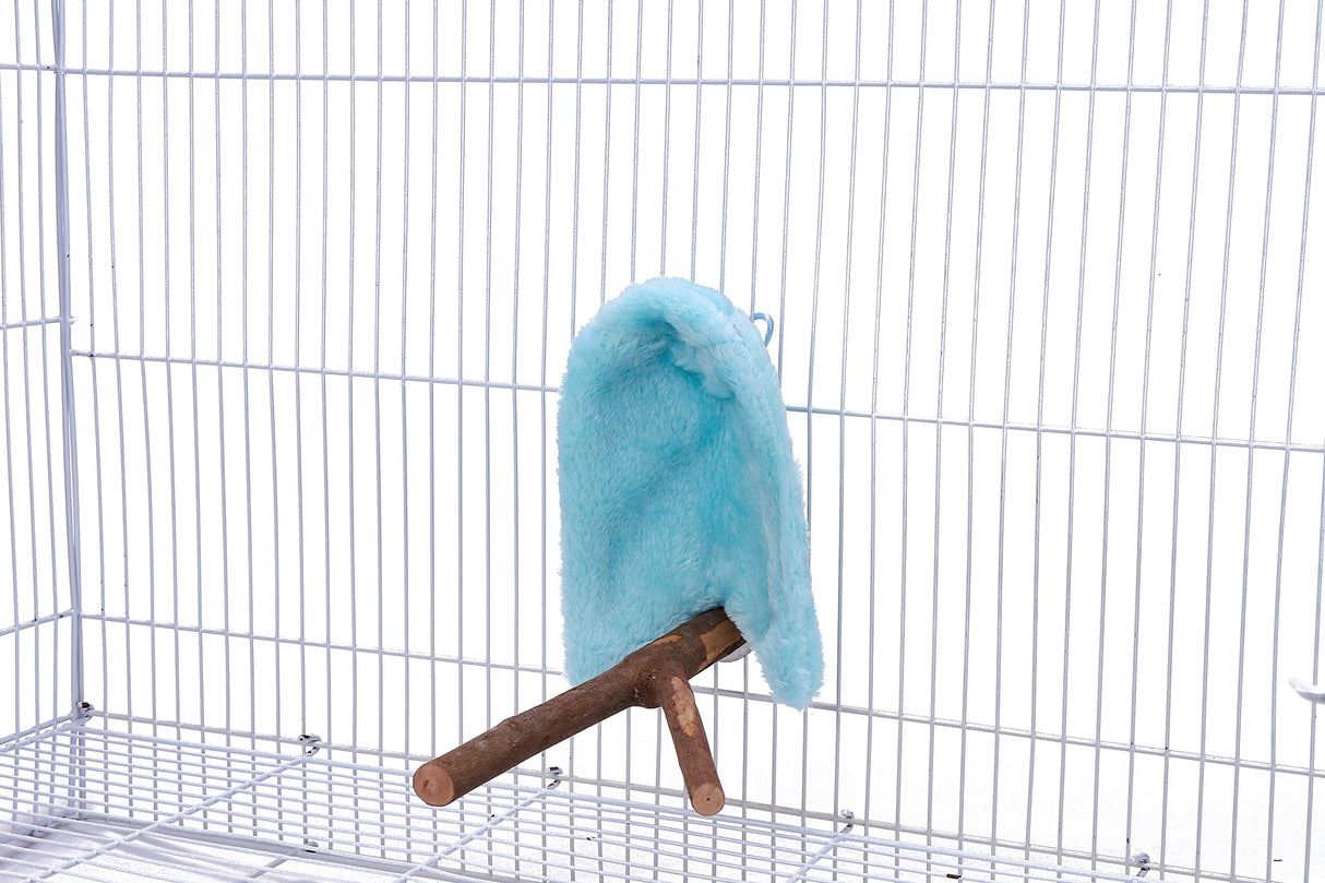 Filhome Comfort Corner Fleece Bird Blanket Parrot Cage Snuggle Hut Warm Bird Nest House Bed Hanging Hammock Toy for Parakeet Cockatiel Pigeon Small Animals Shelter Plush Bedding(Blue/M)