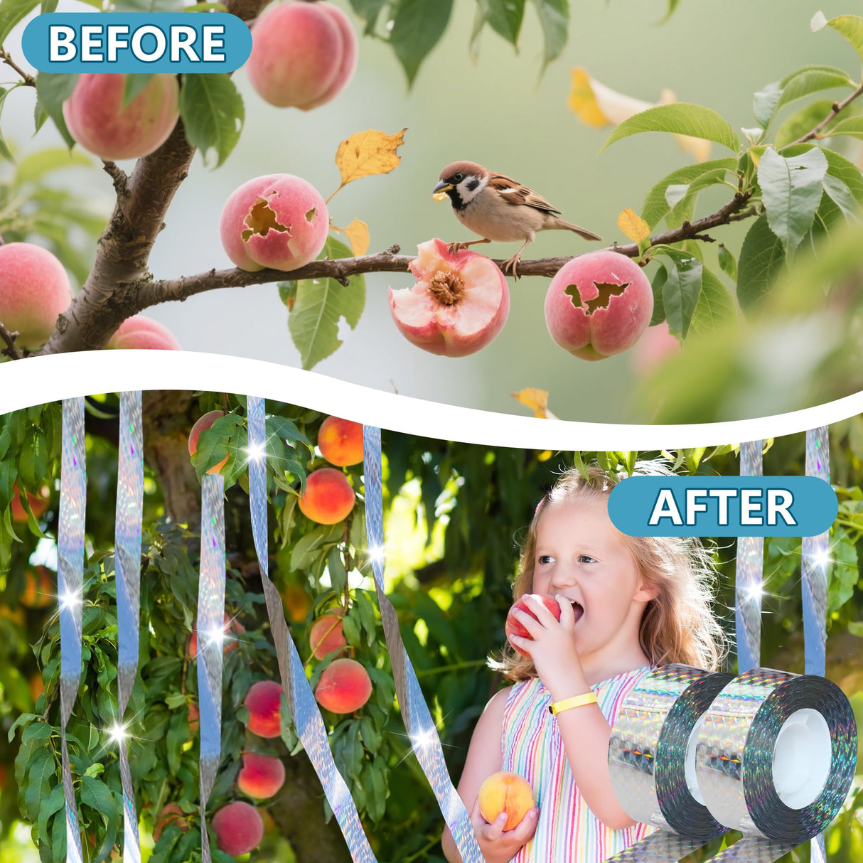 KOKMEYA Bird Scare Tapes 262FT*1 Reflective Flash Tape for Birds, Bird Scare Device Double Side Ribbon Scare Birds Away for House, Garden, Yard, Orchard, Patio, Outdoor