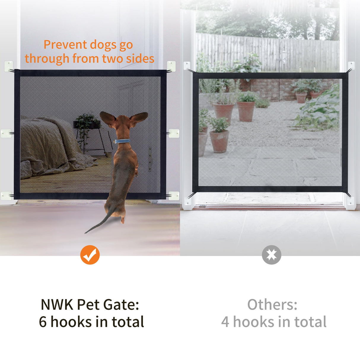 NWK Magic Dog Gate for Stairs Pet Gate for The House Providing a Safe Enclosure for Pets to Play and Rest, 6 Hooks Design (30'' X 43'')