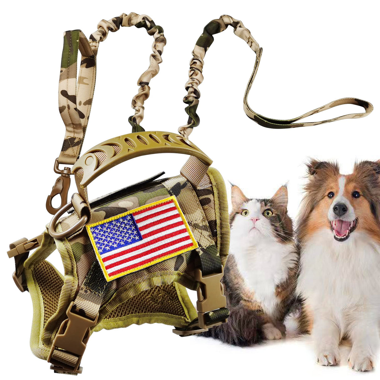 Tactical Cat Harness and Leash for Walking Escape Proof, Adjustable Military K9 Pet Vest Harness Easy Control for Large Cat, Puppy and Small Dog (Camo)