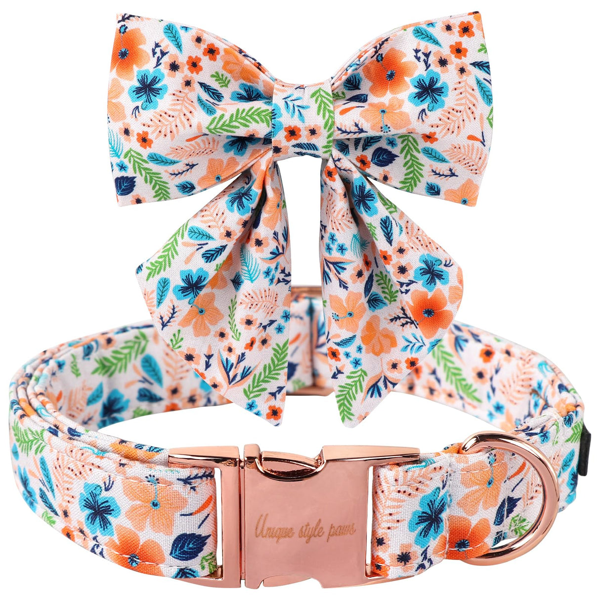 Unique Style Paws Cotton Dog Collar with Bow Floral Plaid Colorful Dog Collar with Bow Tie for Small Medium Large Dogs Pets Gifts