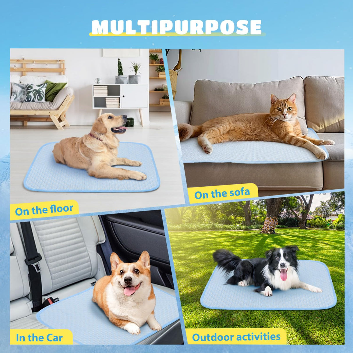 Nobleza Dog Cooling Pad, Durable Dog Chill Bed Leakproof Pet Cooling Mat Scratch-Resistant Design for Medium Dogs Cats Puppy in Hot Summer, Blue