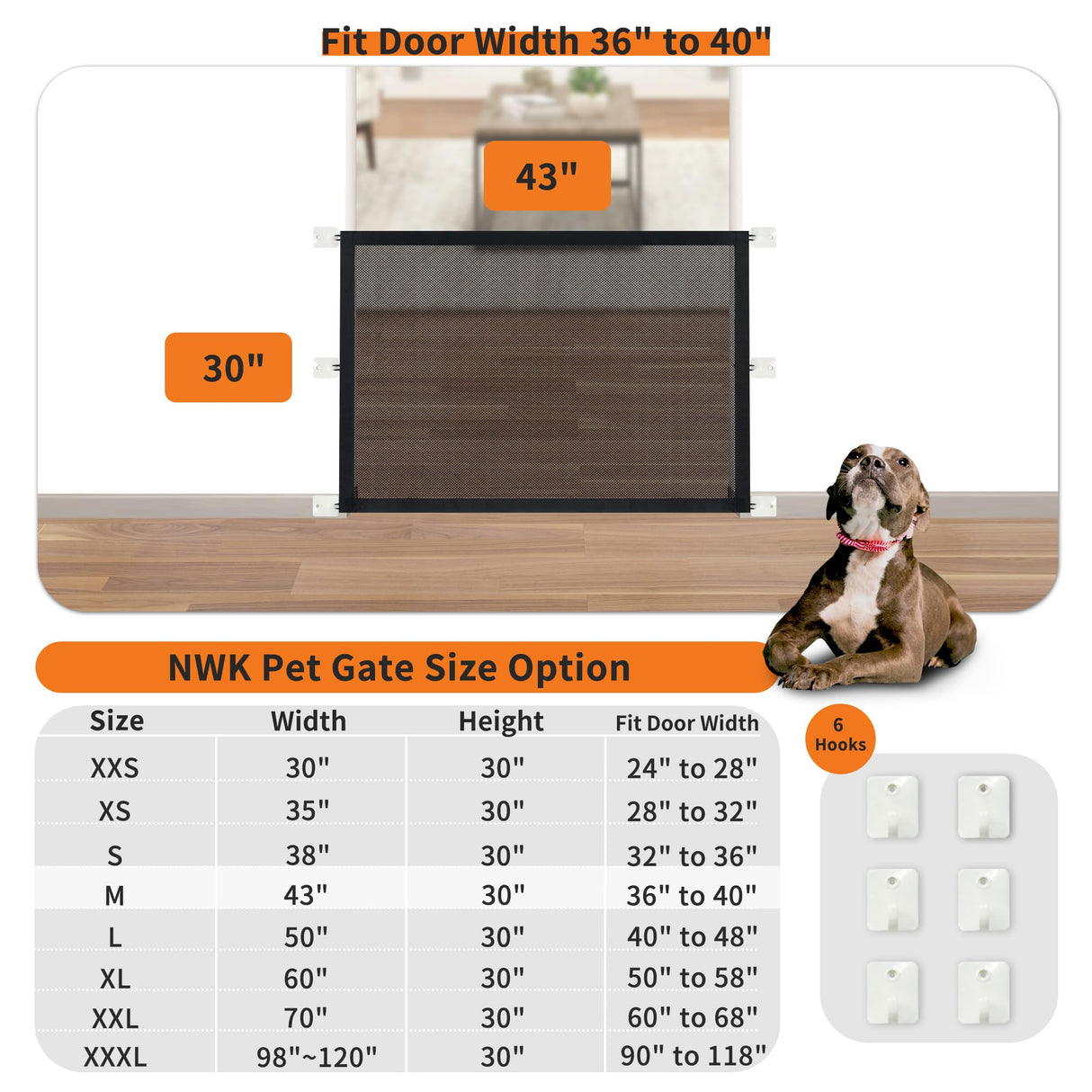 NWK Magic Dog Gate for Stairs Pet Gate for The House Providing a Safe Enclosure for Pets to Play and Rest, 6 Hooks Design (30'' X 43'')